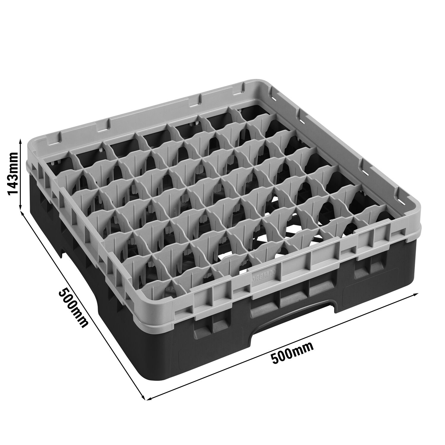 CAMBRO | CAMRACK® Glasswasher Rack – 49-Compartment – 500x500 mm – Ø62 mm – Black – 143 mm high