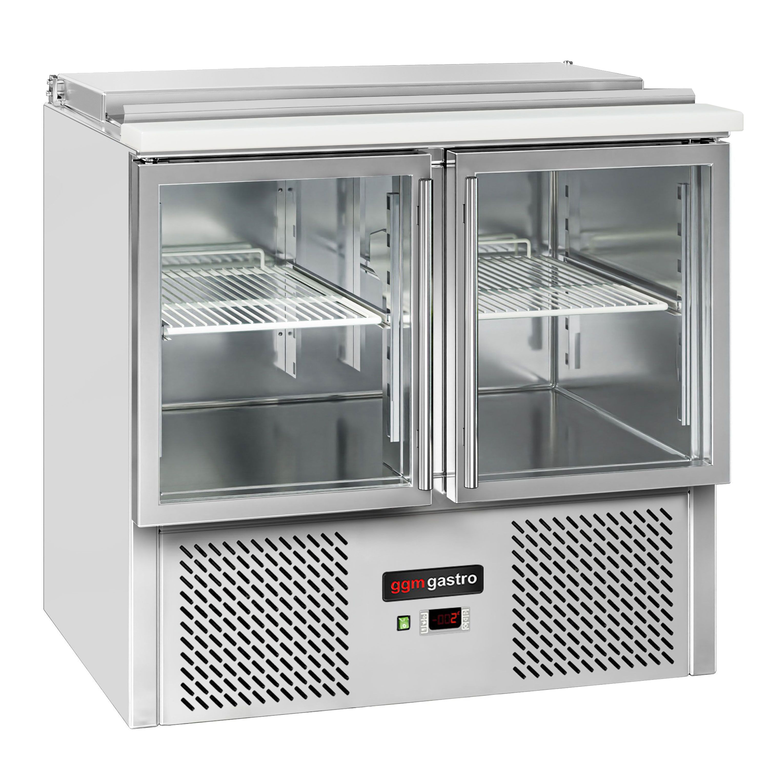 Saladette réfrigérée ECO - 903mm - 240L - 2 portes vitrées - avec découpe pour 2x GN 1/1 & 3x GN 1/6 & Couvercle inox