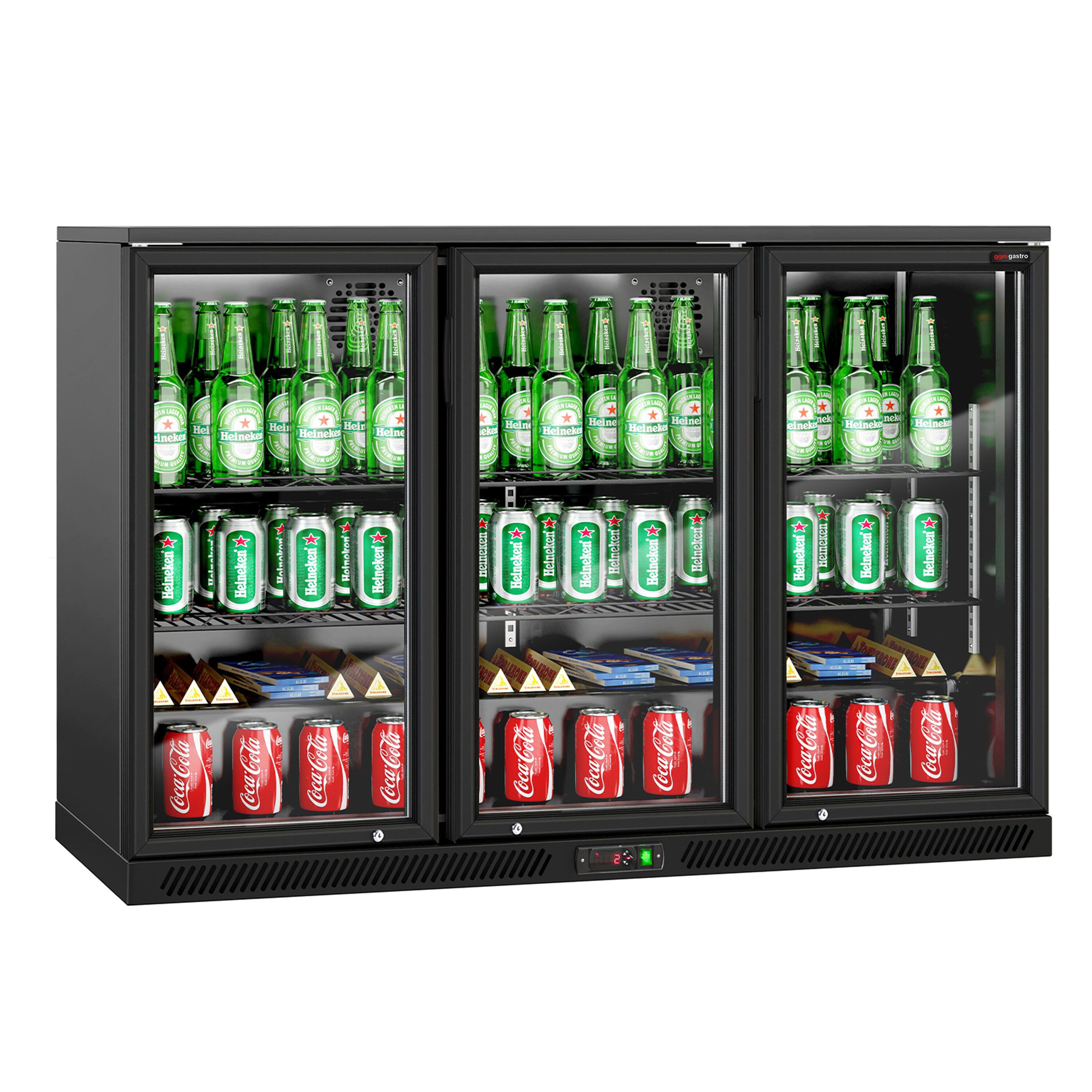 Réfrigérateur de bar – 1350 mm – 320 litres – avec 3 portes vitrées battantes – Extérieur & intérieur Noir
