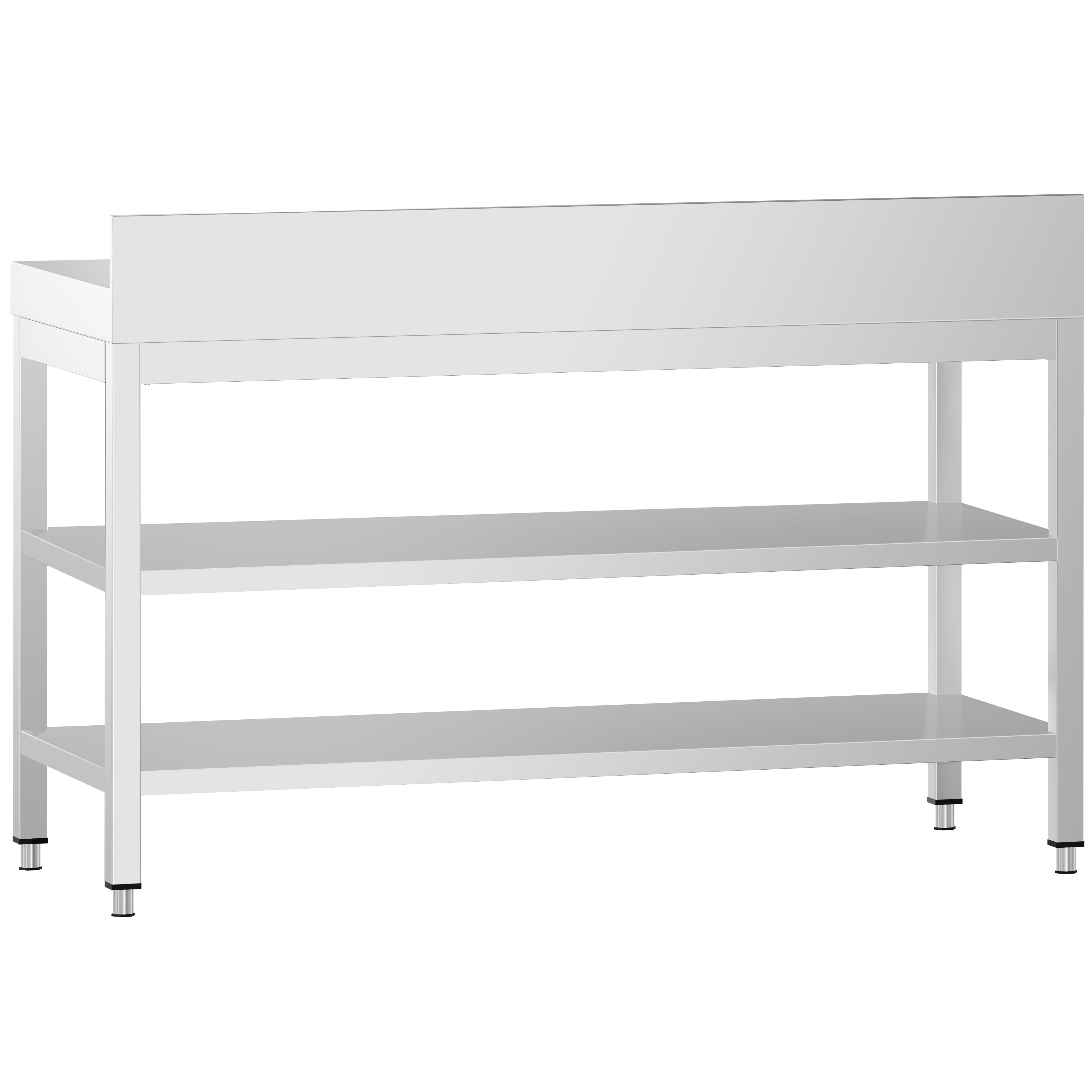 Table de travail inox PREMIUM - 1400 x 800 mm - avec tablette inférieure, Dosseret & Tablette intermédiaire