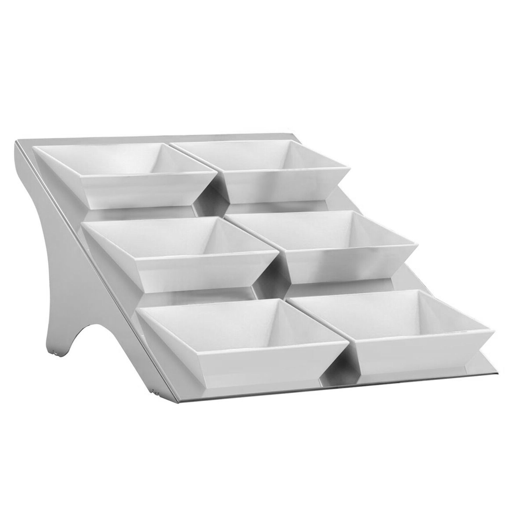 Présentoir buffet / étagère - chromé - incl. 6 bols en mélamine - rectangulaires