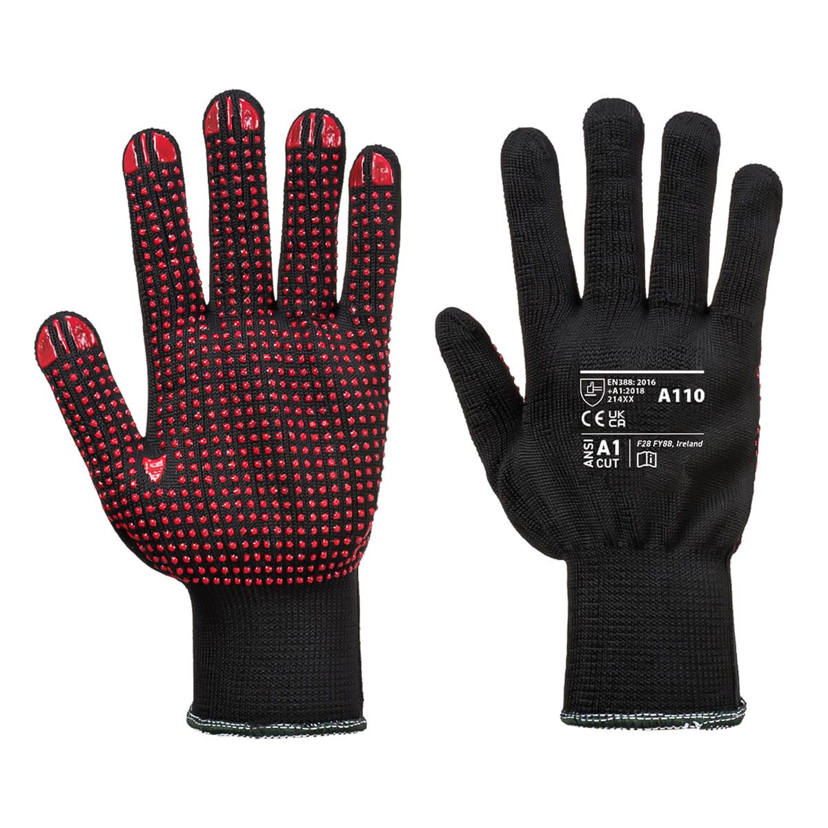(10 paires) Gants à picots PVC - Noir/Rouge - Taille : L