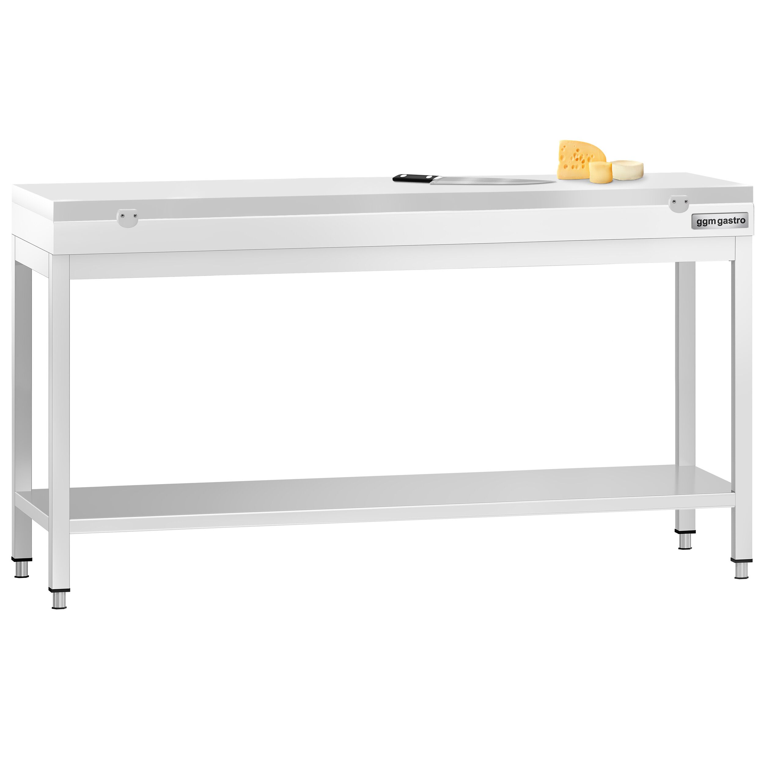 Table de travail inox PREMIUM - 2000 x 800 mm - avec tablette inférieure - incl. Planche à découper Blanche