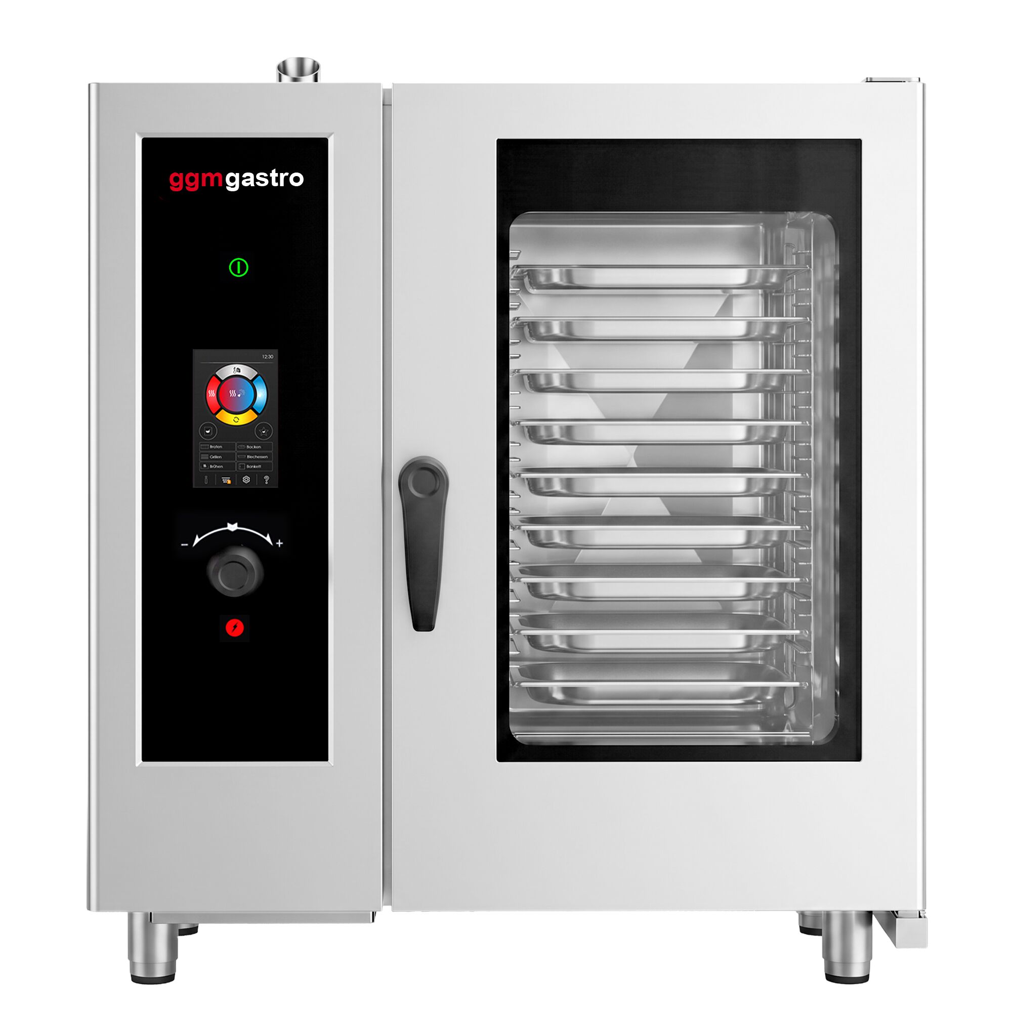 Commercial Electric Combi Oven - Touchscreen Controls - 10x GN 1/1 - incl. Automatic washing system, Core temperature probe, Boiler-based steam generator & Rack trolley