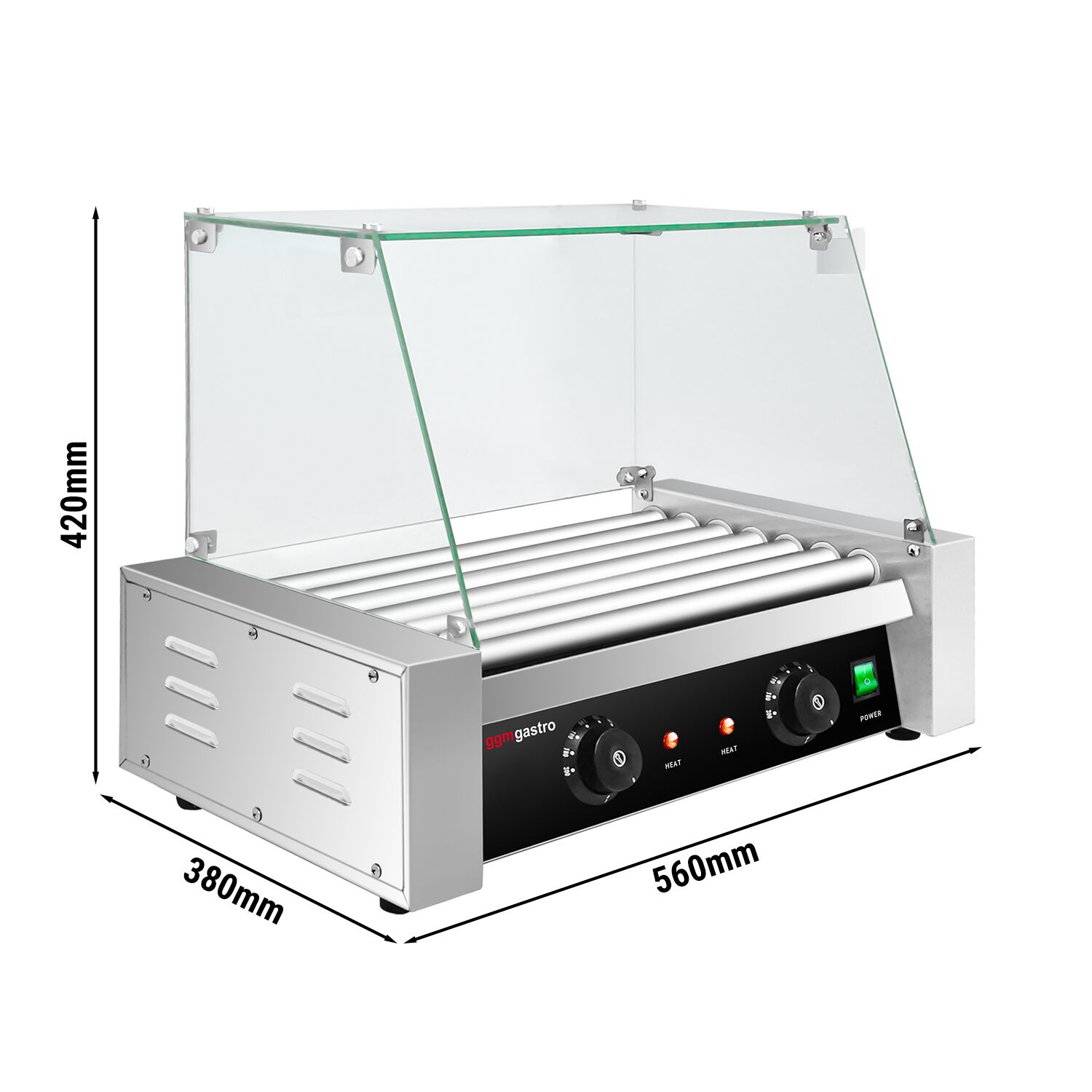 Grill do hot dogów - 7 rolek & z osłoną ze szkła hartowanego