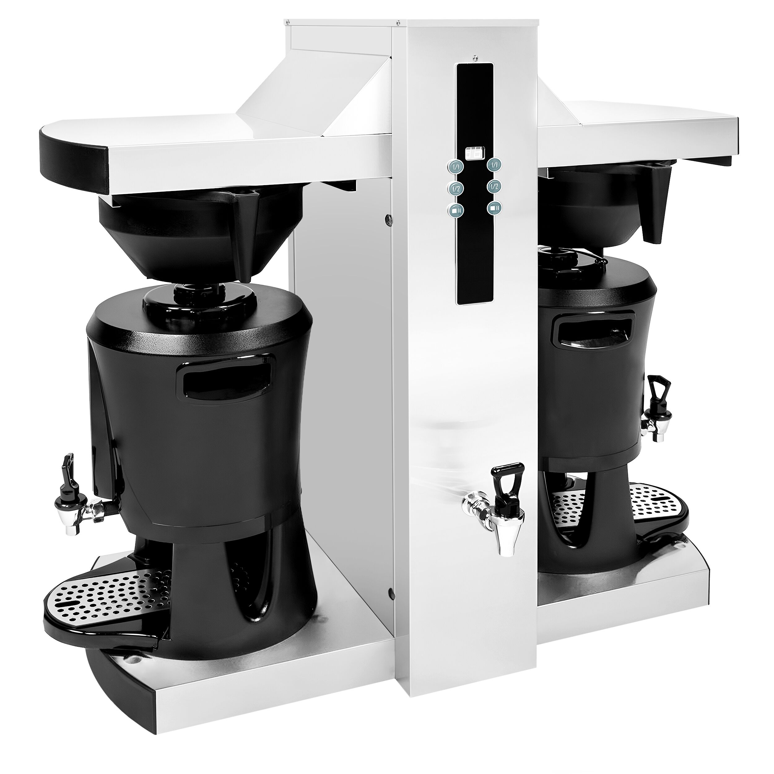Commercial Bulk Coffee Brewer - 2x 5.0L - 9 kW - with direct water connection & hot water tap - incl. 2 thermal containers