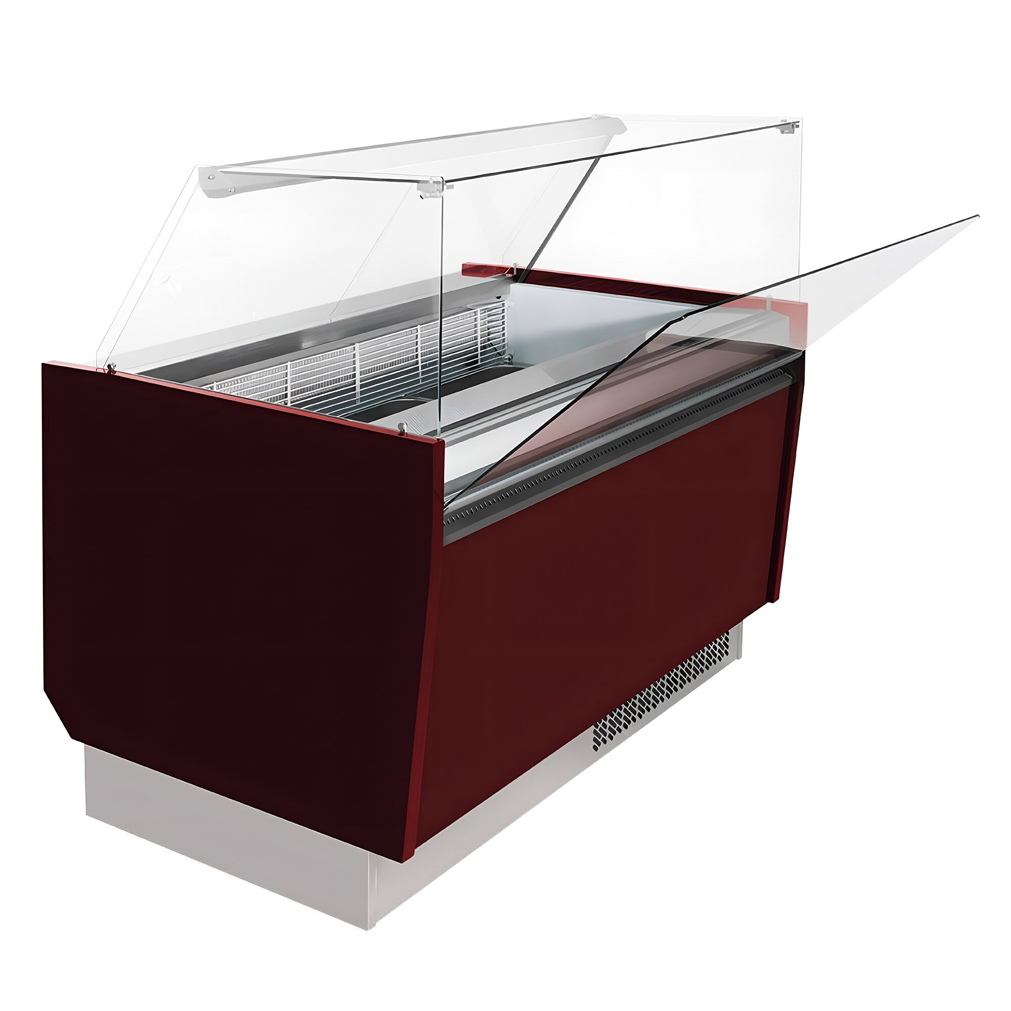 Vitrine à glace LIAM – 1310 mm – refroidissement statique – pour 10+10 bacs à glace de 5 litres – Rouge grenat