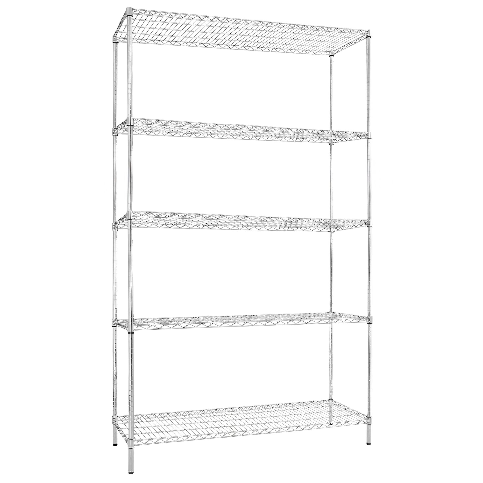 Lagerhylla i stål – kromad - 1200x450 mm - Djup: 450 mm - 5 hyllplan (justerbara) - kromad - Lastkapacitet: 180 kg