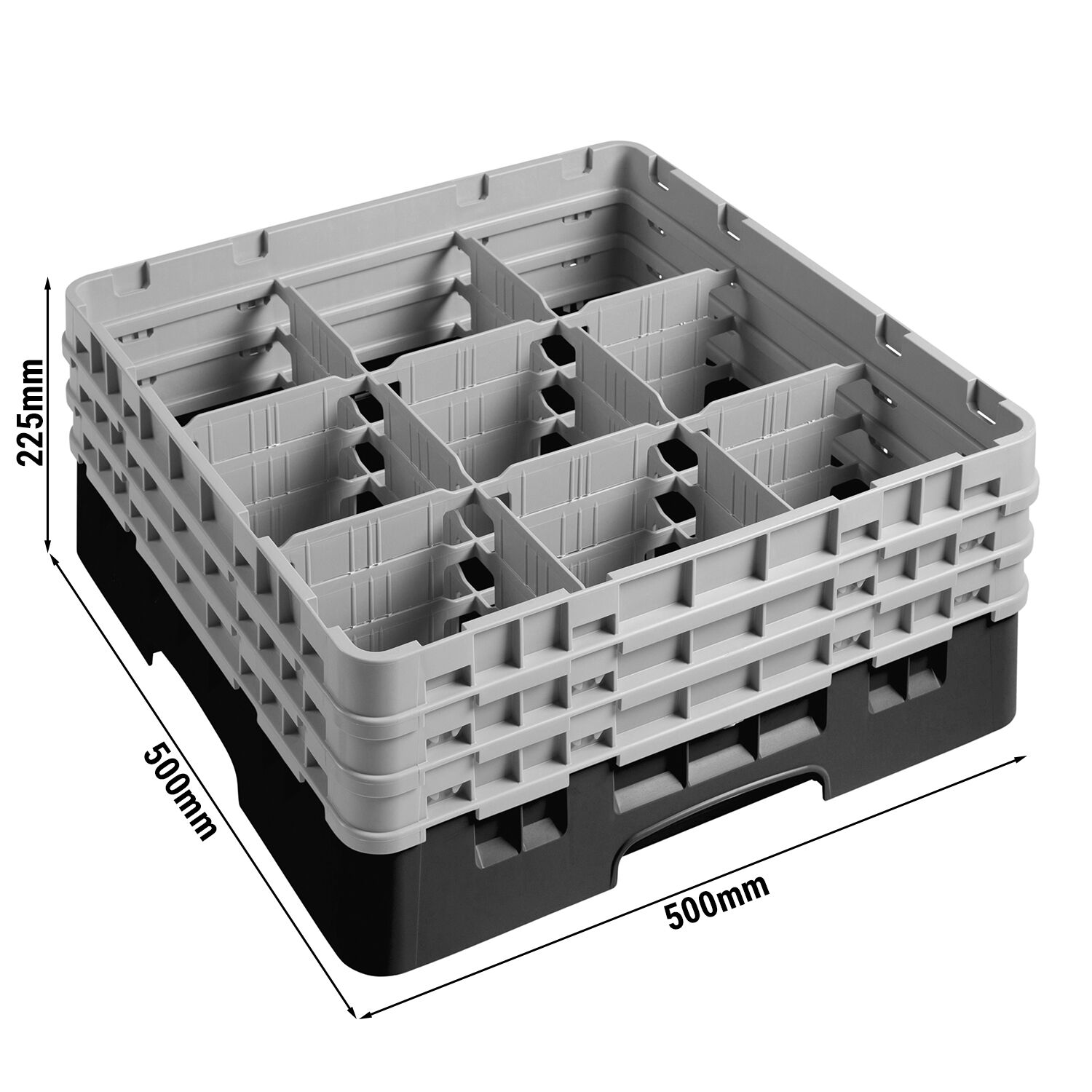 CAMBRO | CAMRACK® Glasswasher Rack – 9-Compartment, 1 Extender – 500×500×225 mm – Black