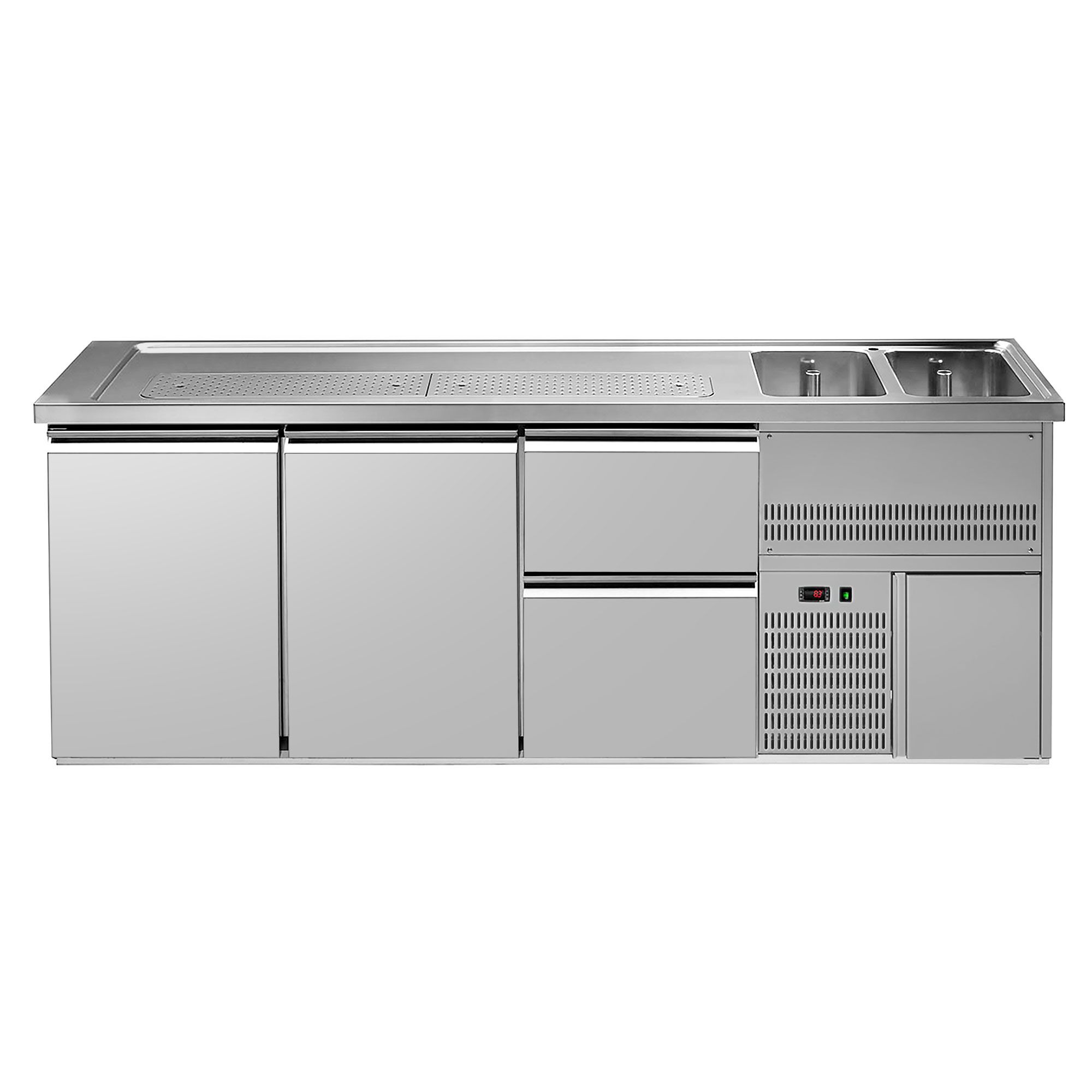 Comptoir de bar réfrigéré Premium PLUS - 2500x700mm - 2 portes & 2 tiroirs