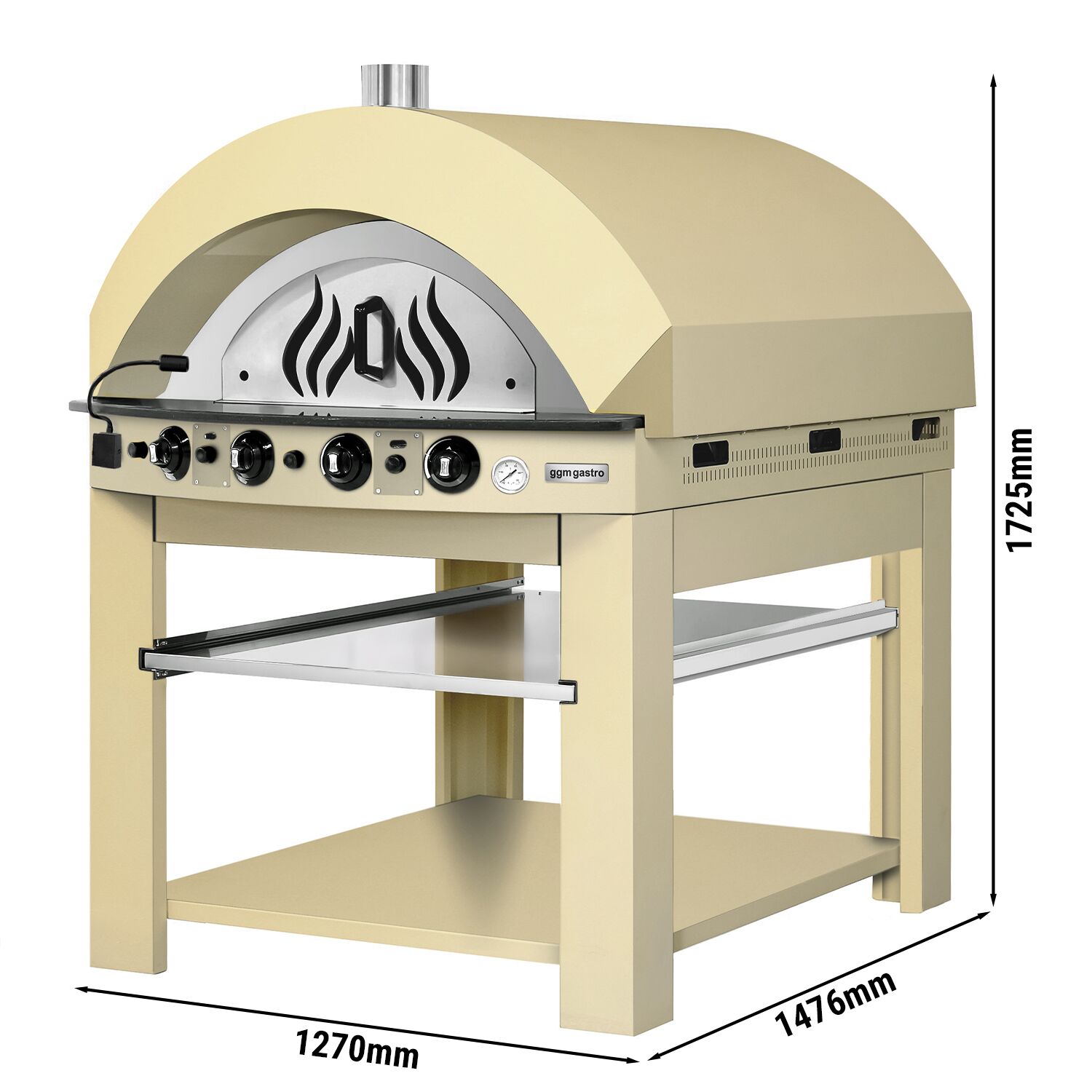 Four à pizza à gaz - 9 x 25 cm - Manuel - Jaune crème - avec soubassement inclus