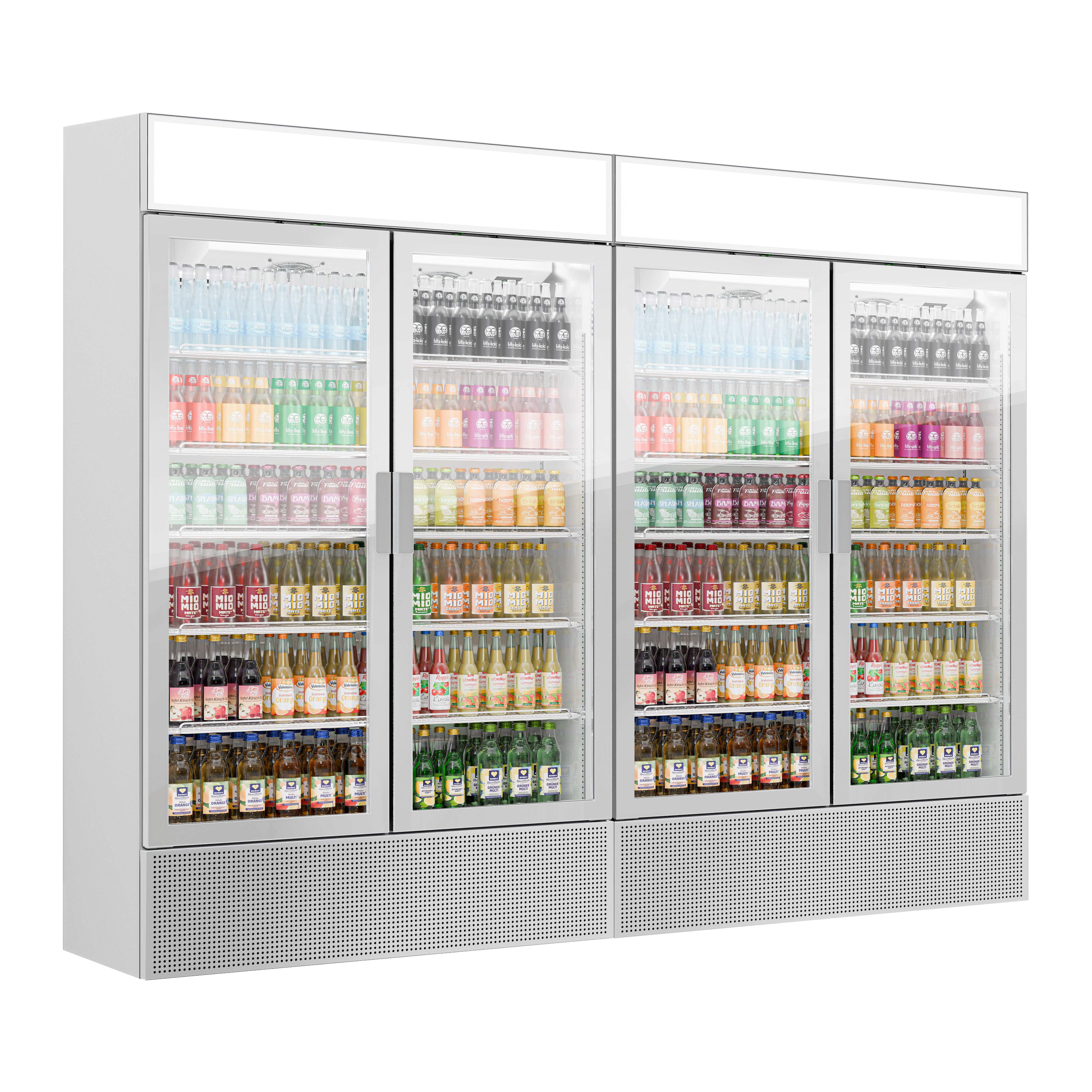 (2 pièces) Vitrine réfrigérée à boissons - 2400 litres - design sans cadre - avec 4 portes vitrées et écran publicitaire