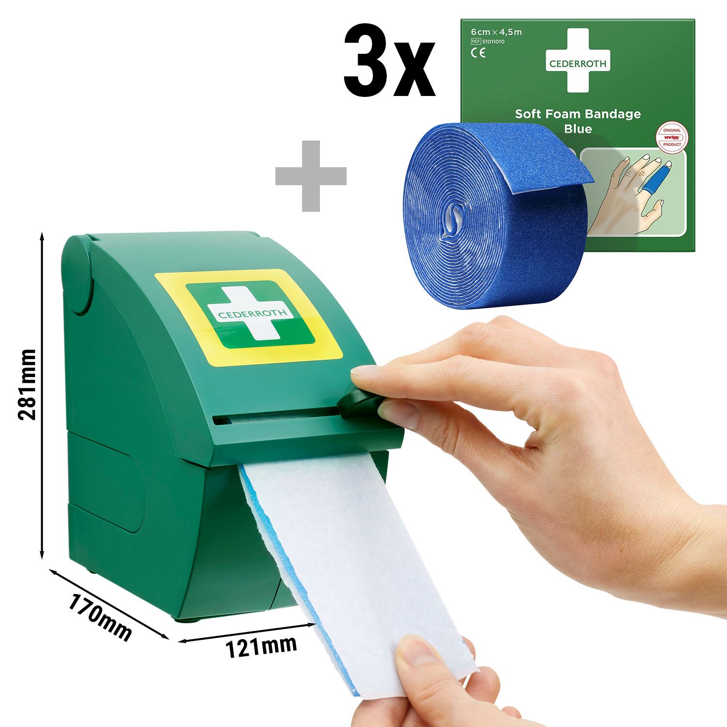 Distributeur de pansements avec bandage adhésif bleu - avec trois rouleaux de recharge