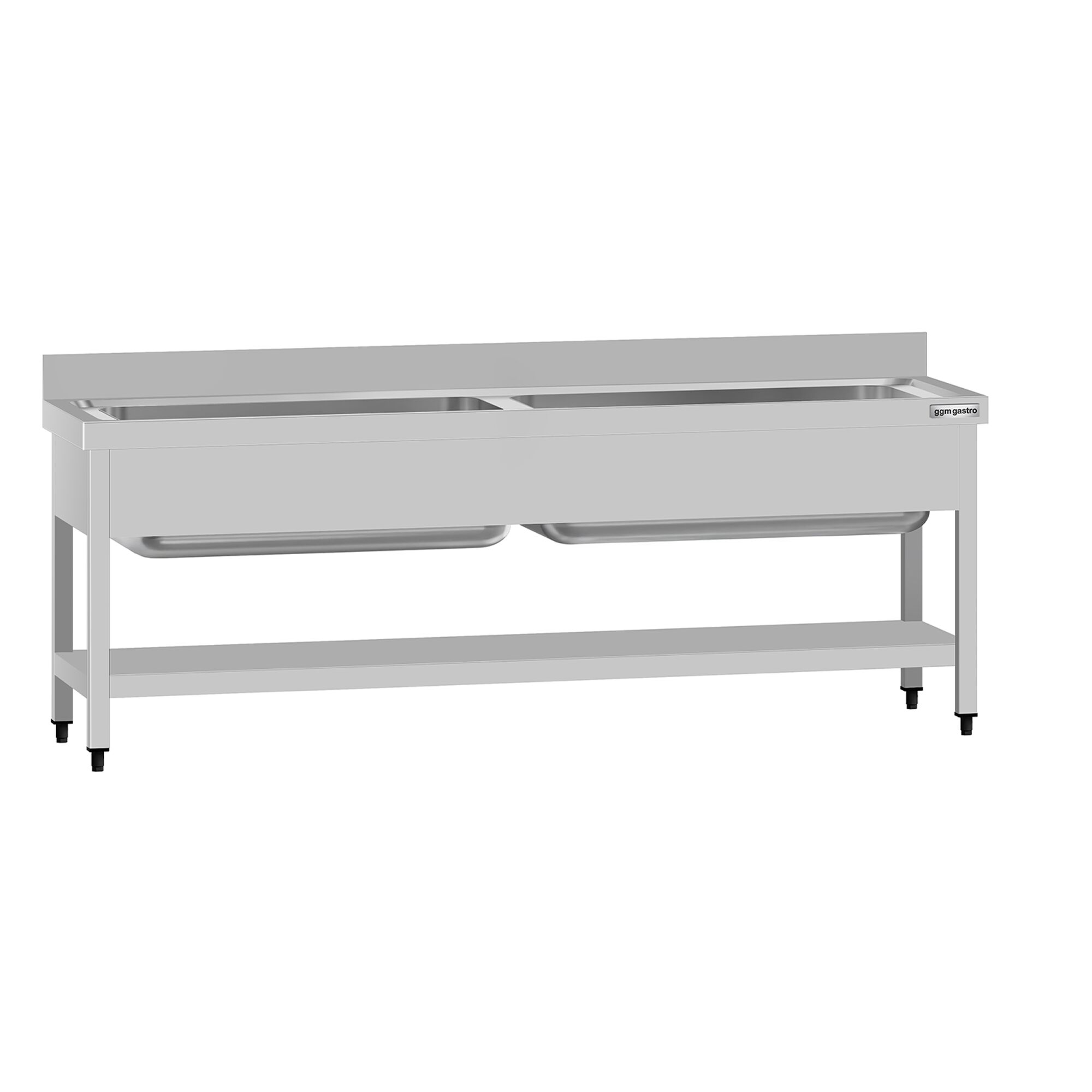 Plonge à marmites en inox ECO - 2000x700mm - avec étagère basse & 2 bacs