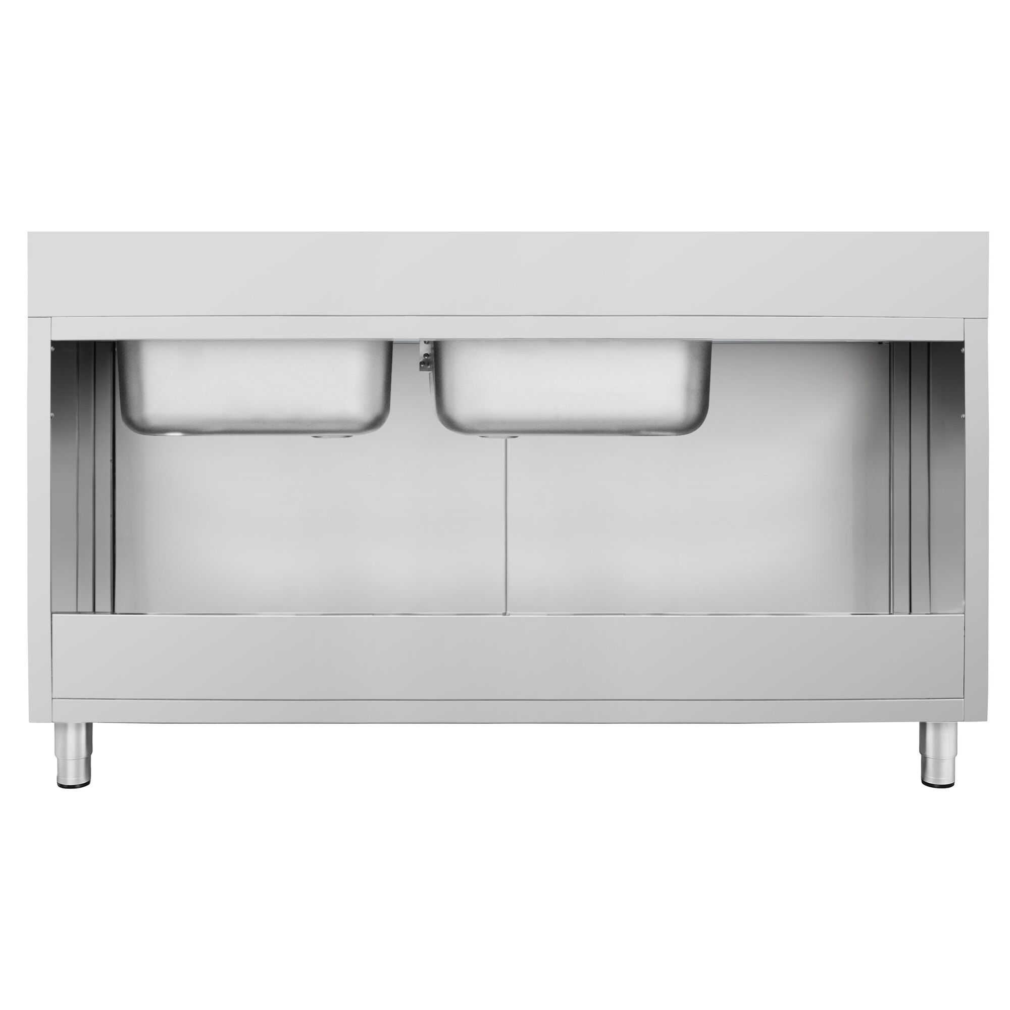Diskbänk med underskåp ECO - i rostfritt stål - 2000x700 mm - 2 hoar