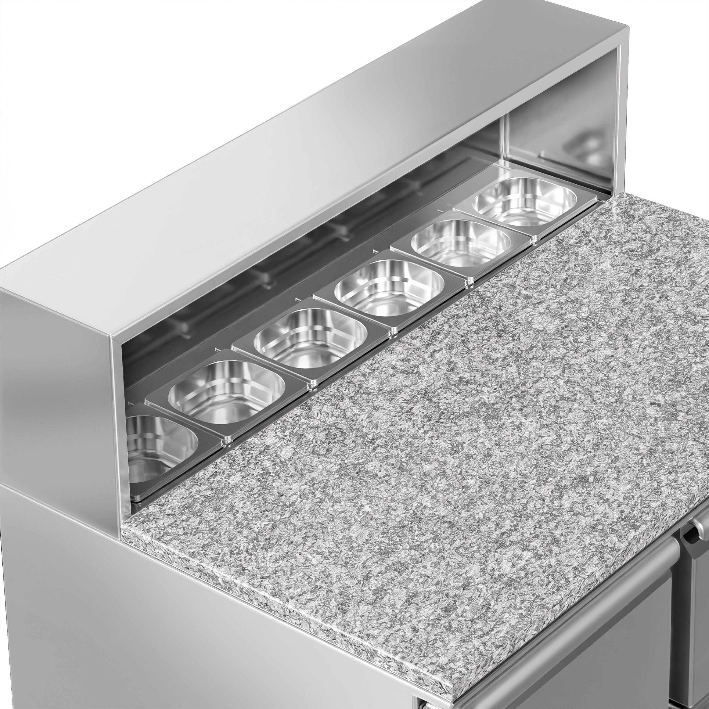 Saladette réfrigérée PREMIUM - 1368mm - 402L - 1 porte & 4 tiroirs - plan de travail en granit noir