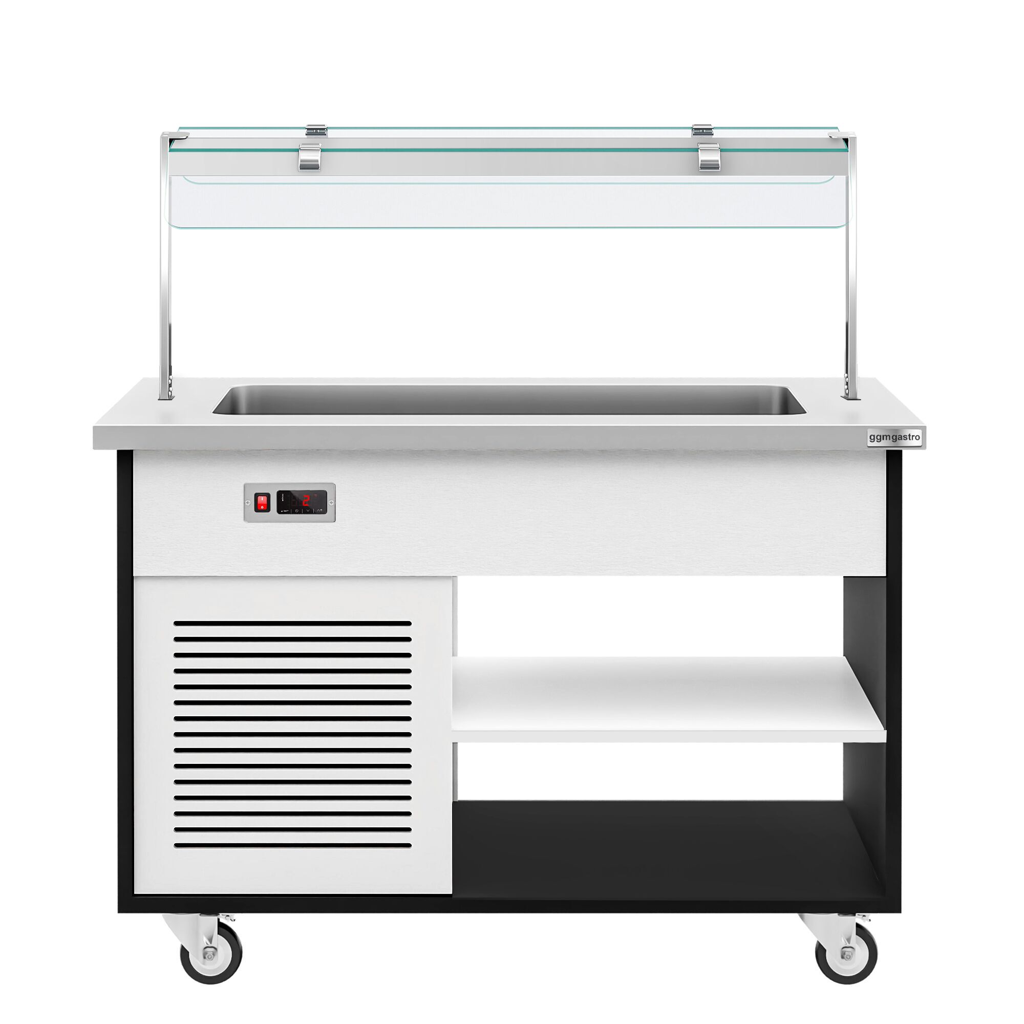 Refrigerated Salad Bar Trolley DANZIG - 1300mm - for 3x GN 1/1 - Mobile - with Gantry - with Sneeze Screen