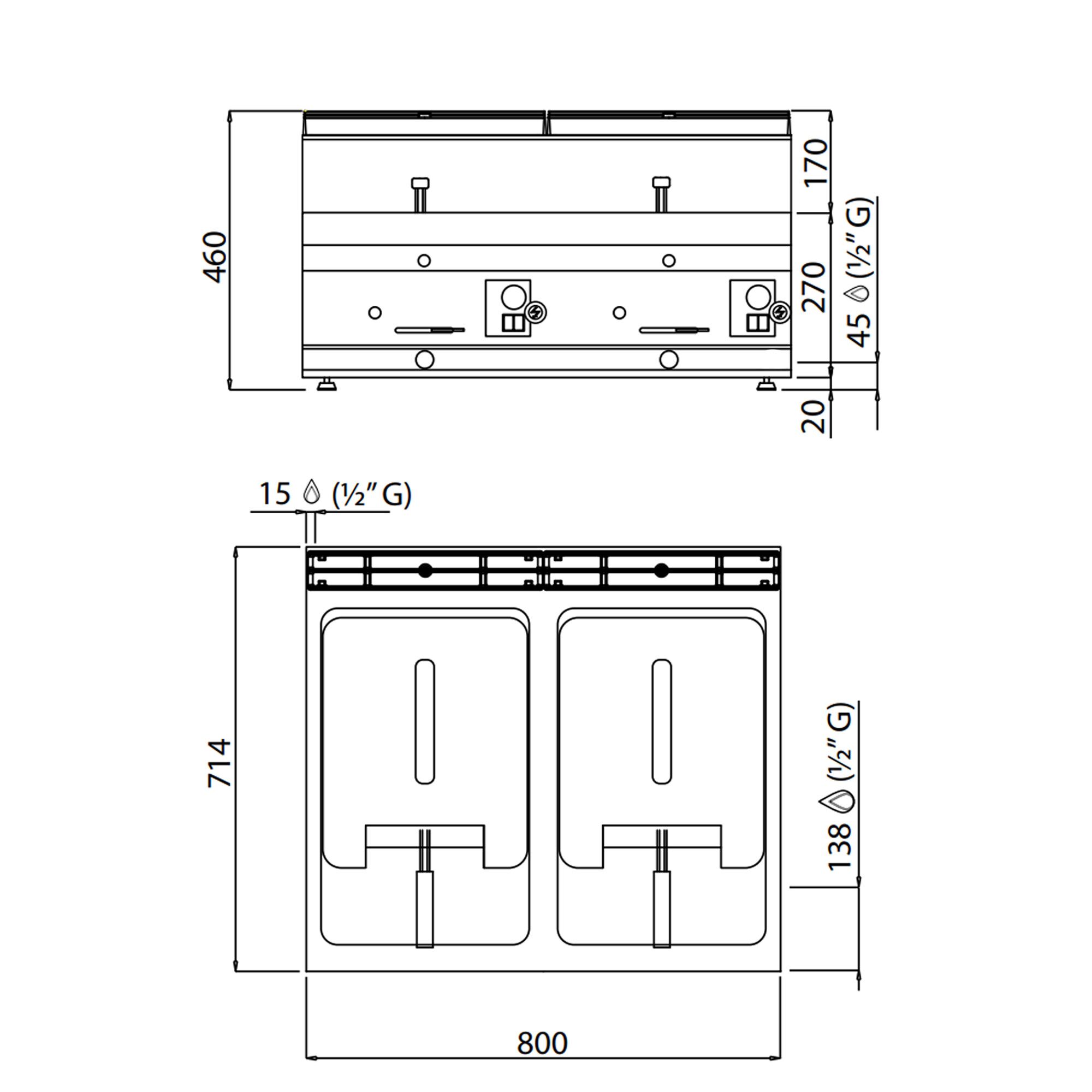 Friteuse à gaz double - 10 + 10 litres - 13,8 kW