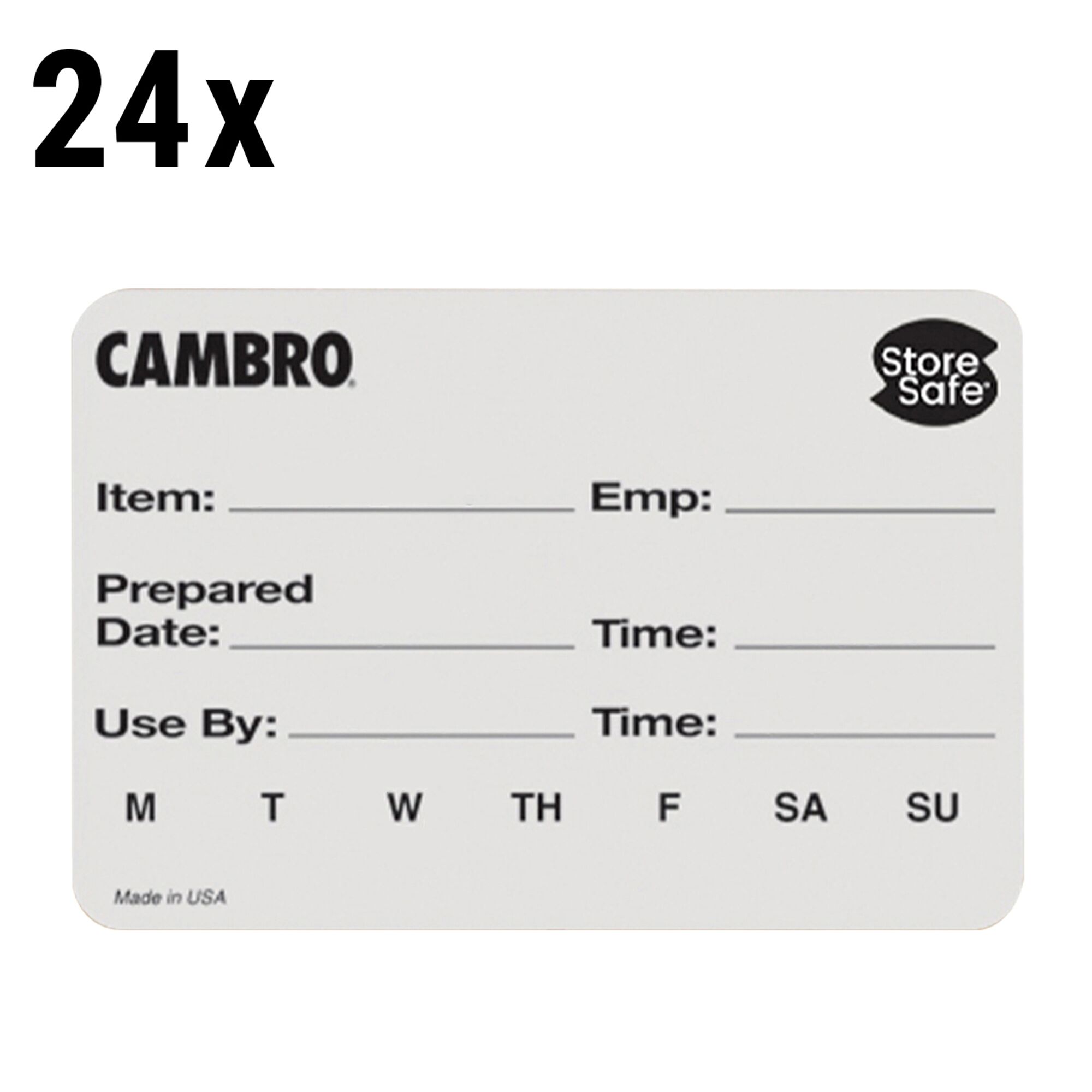 (24 rolls) CAMBRO | StoreSafe® Dissolvable Food Rotation Labels – 250 labels/roll – -40°C to 93°C