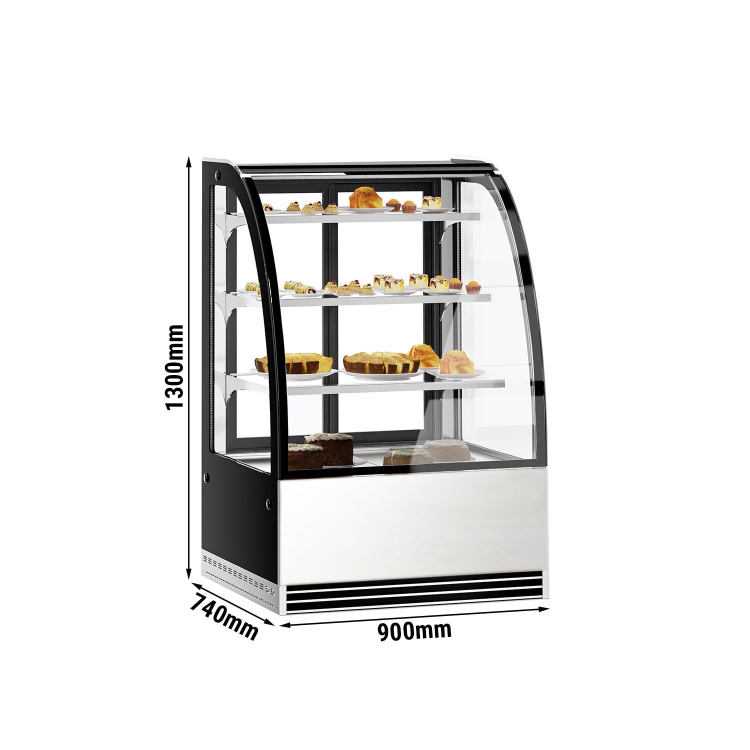 Vitrine de comptoir réfrigérée - 304L - 900mm - Double vitrage - avec 3 étagères en verre - portes coulissantes vitrées arrière