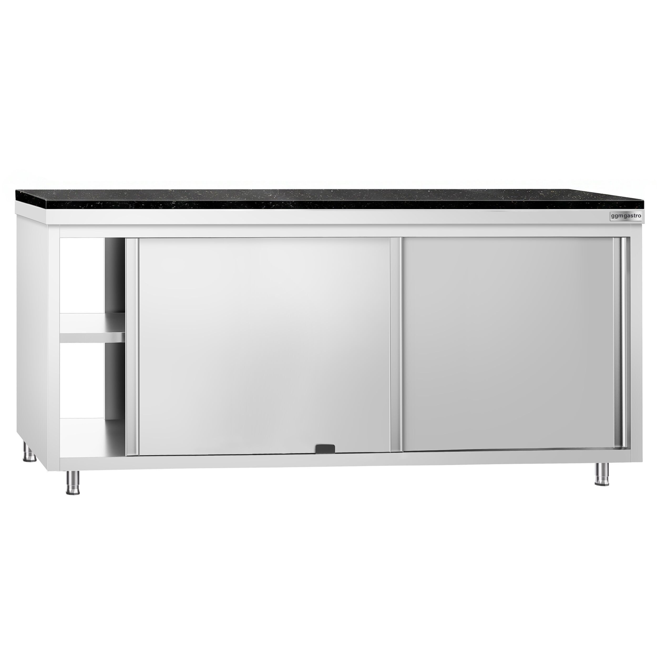 Roestvrijstalen werkkast PREMIUM - 2000 x 600 mm - met doorgeefluik - incl. granieten werkblad