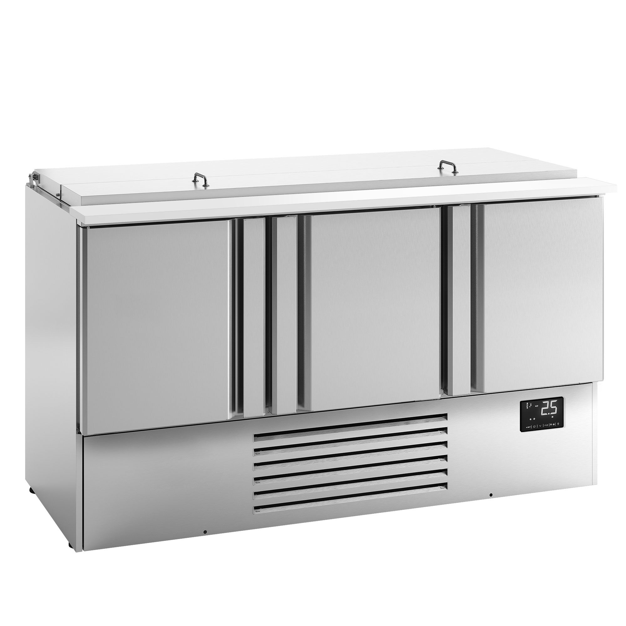 Commercial Saladette Counter PREMIUM PLUS - 1460mm - 335L - 3 doors - open top for 9 x GN 1/3 & 6 x GN 1/6 & stainless steel hinged lid