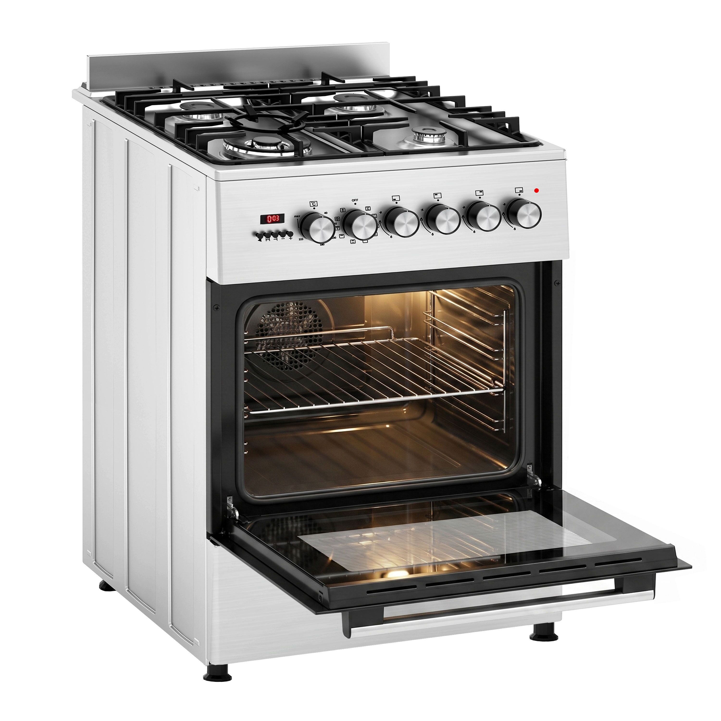 Fogão a gás - 8,4 kW - 4 bicos - com forno elétrico - 3,85 kW e exaustor com circulação de ar