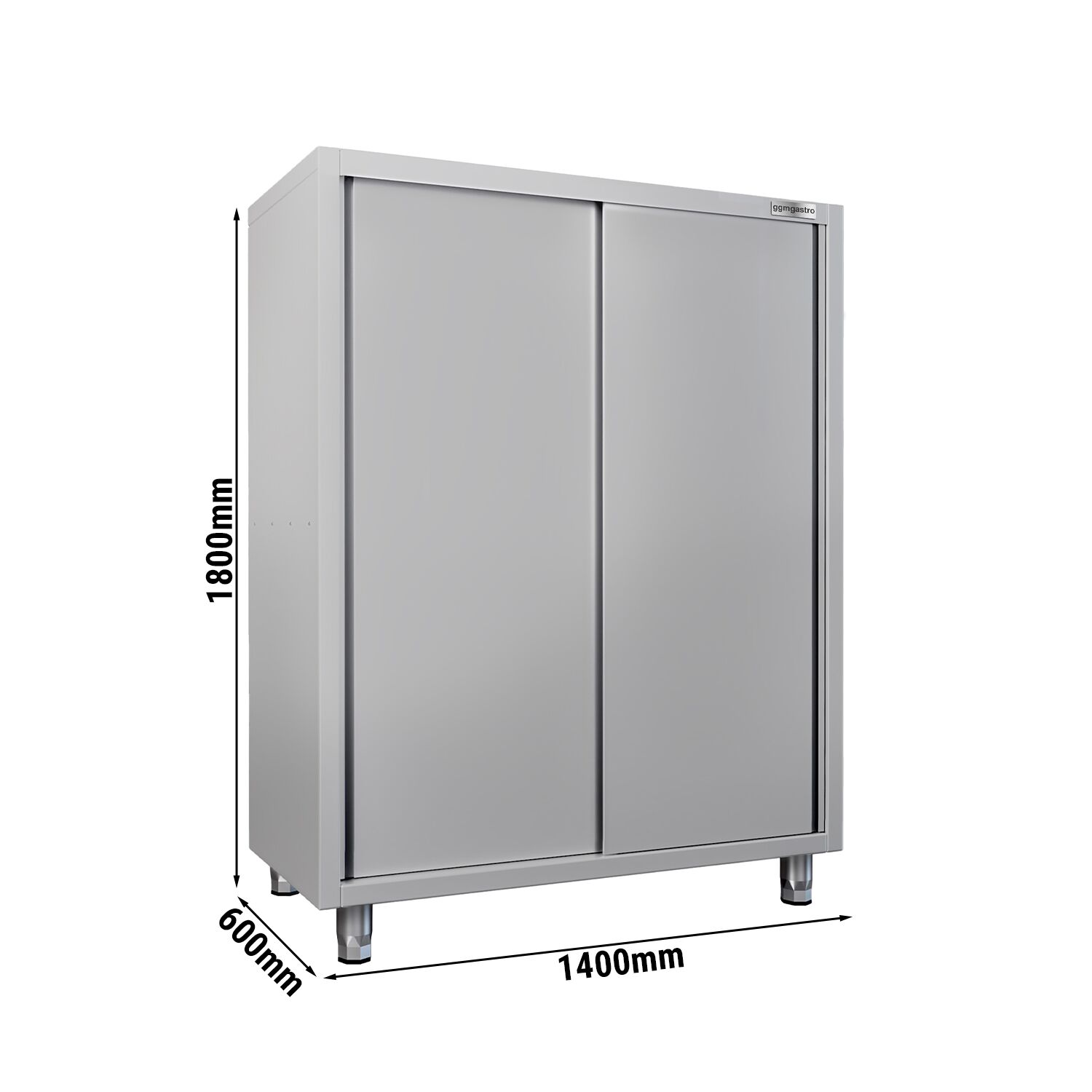 Armoire haute en inox ECO - 1400x600mm - 2 portes coulissantes - Hauteur: 1800mm