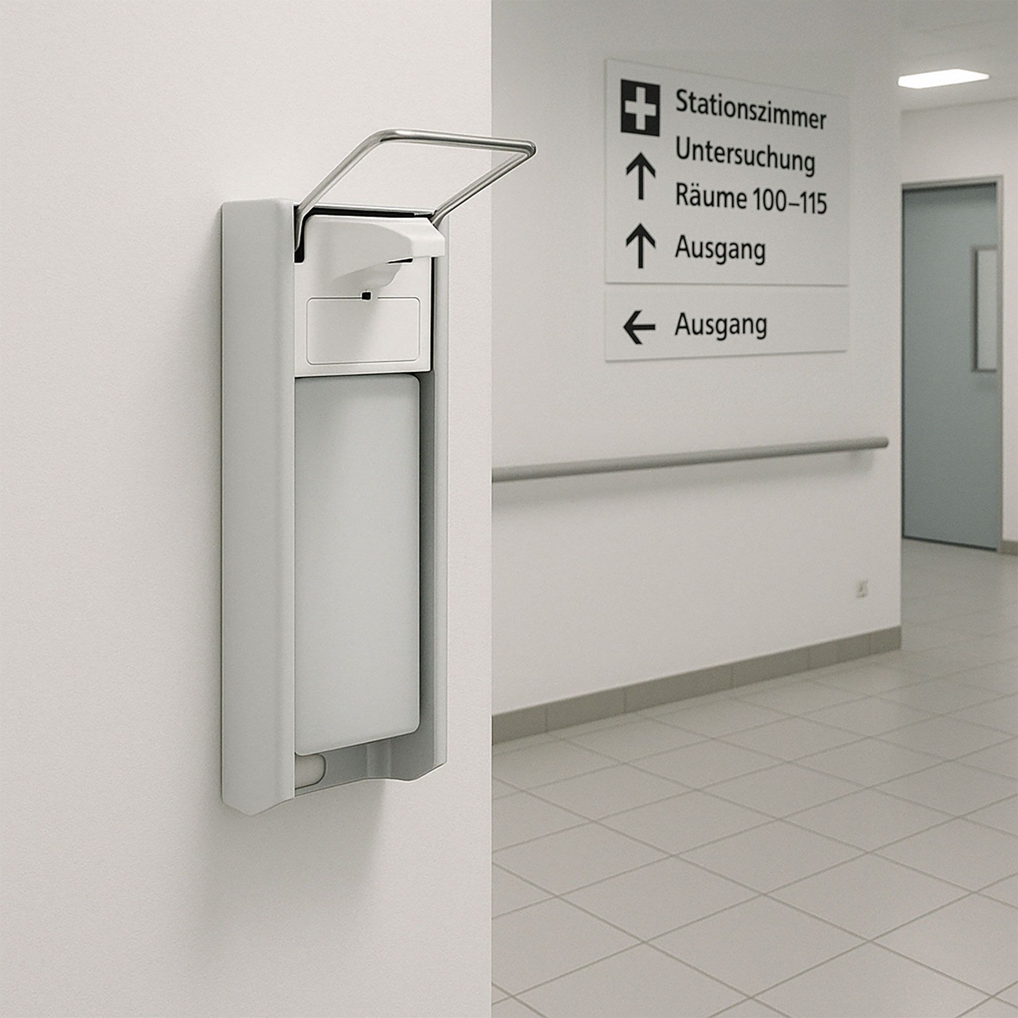 Distributeur de désinfectant - 1000ml - Aluminium - manuel, à levier coude, mural, fenêtre de contrôle, réservoir amovible, anti-goutte, robuste, compatible désinfectant
