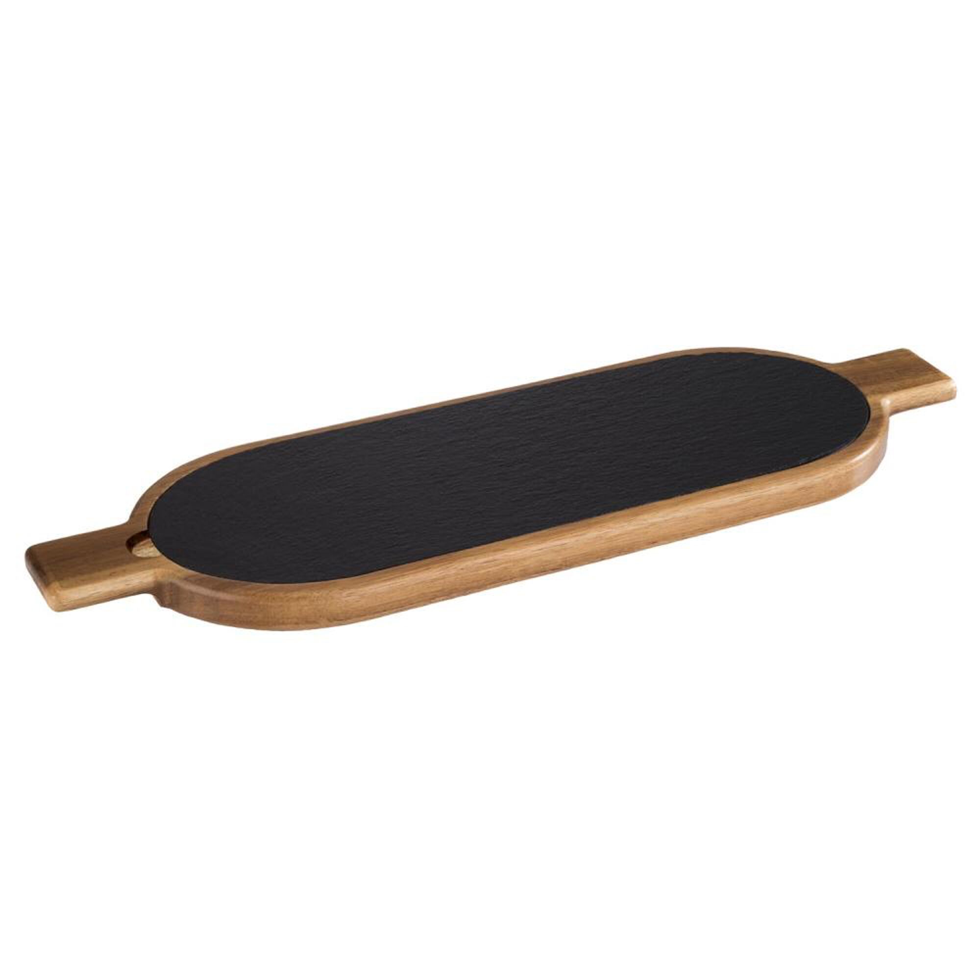 (6 pcs) Planche de service - FUSIONA - Set de 2 pièces - incl. ardoise naturelle - Acacia - 500x150mm - ovale