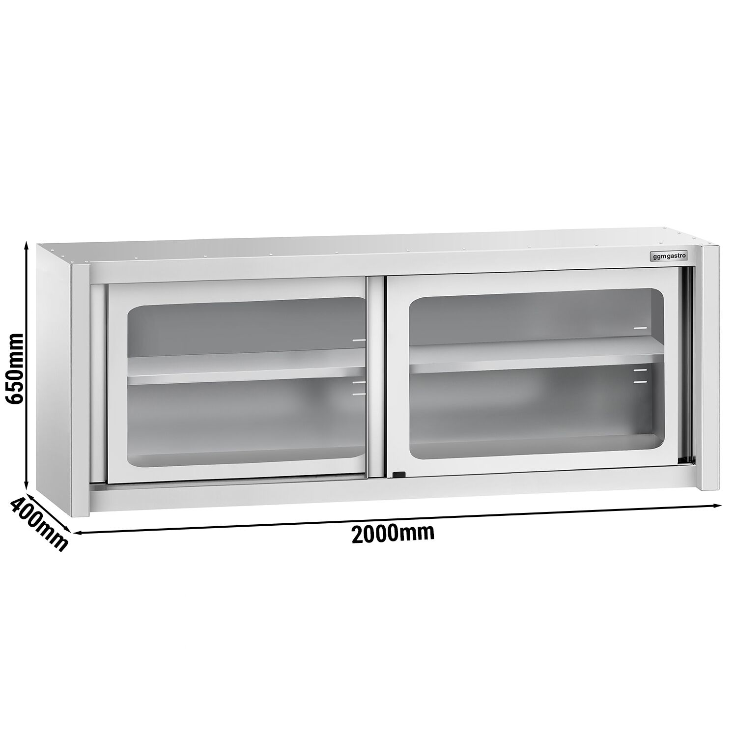Armoire murale en acier inoxydable - 2000x400mm - avec portes coulissantes vitrées - 650mm de haut