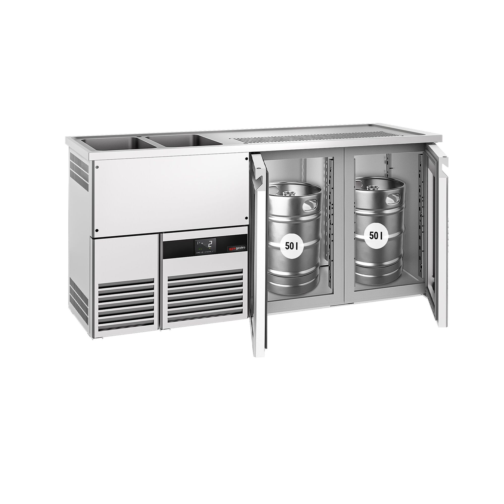 Comptoir de bar réfrigéré PREMIUM - 1950x700mm - 2 portes vitrées