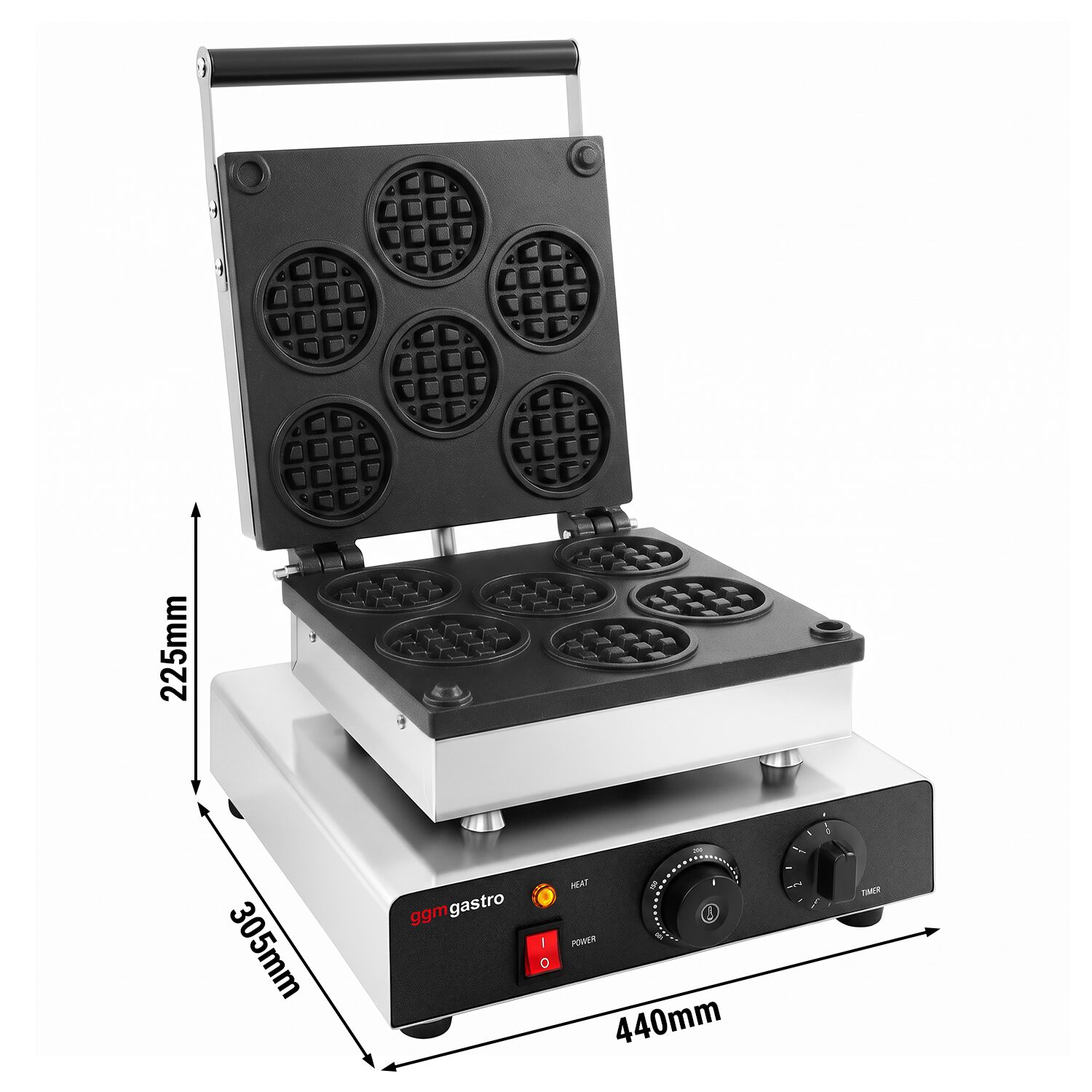 Waffle iron - Single - Manual - 1,75 kW - Shape: Waffle coins - Teflon-coated baking plates