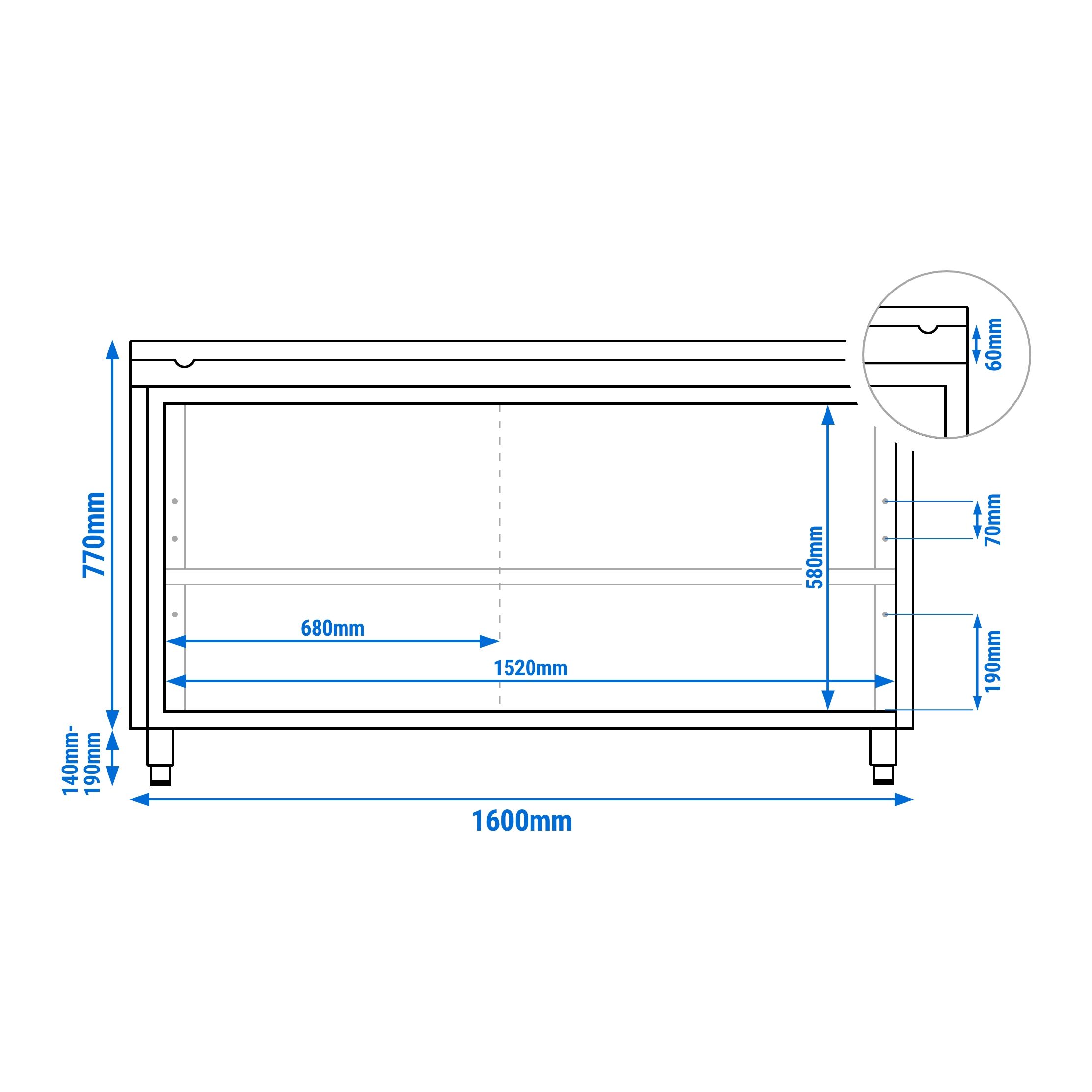 Table armoire en acier inoxydable PREMIUM - 1600x600mm - avec portes coulissantes - incl. plateau de découpe Rouge PEHD (HACCP) - pour viande crue