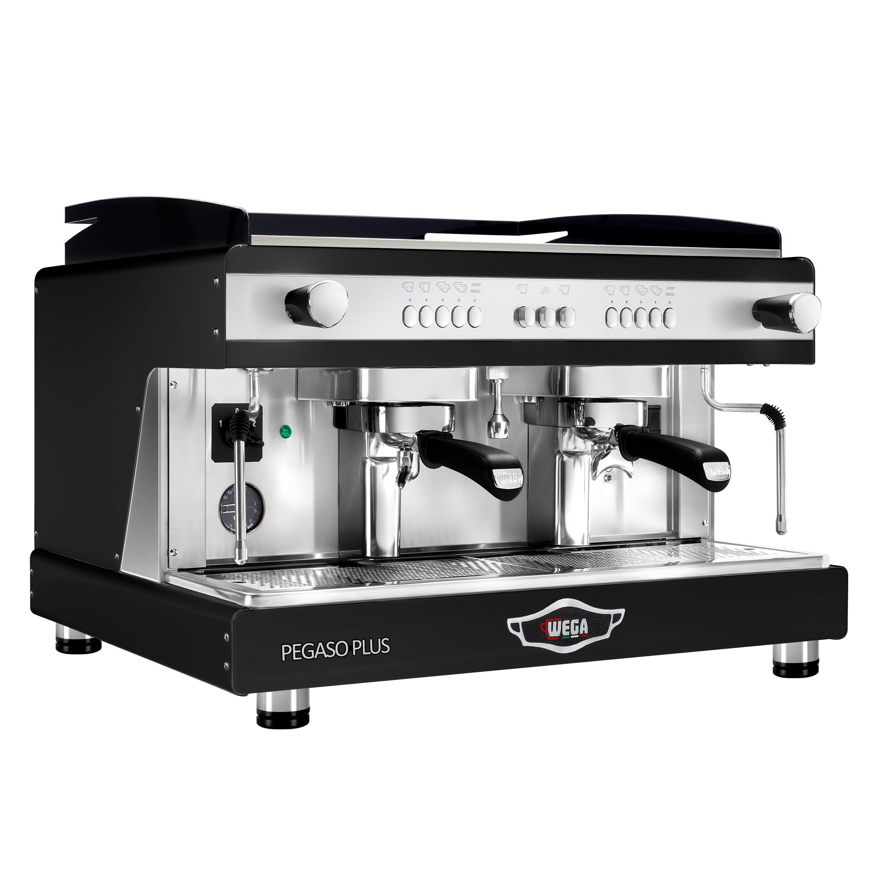 WEGA | Pegaso Plus - Espressor - 2 grupuri - 3,7 kW - cu spumător de lapte și apă fierbinte - Negru
