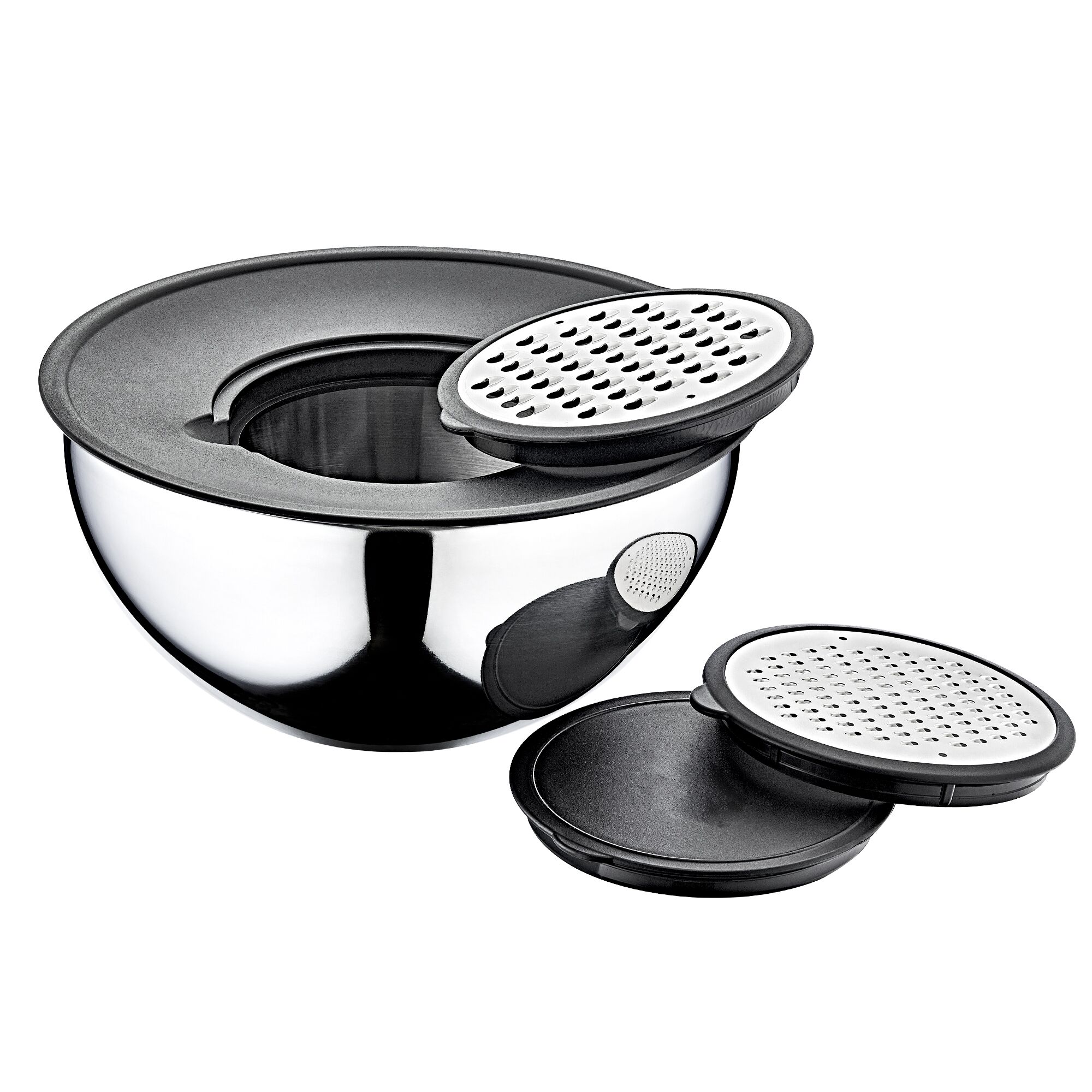 (9 szt.) Miska do mieszania okrągła - 9-elementowy zestaw - Stal nierdzewna - rund - Ø 160, 200, 240mm - 250x250x130mm - z pokrywami i tarkami