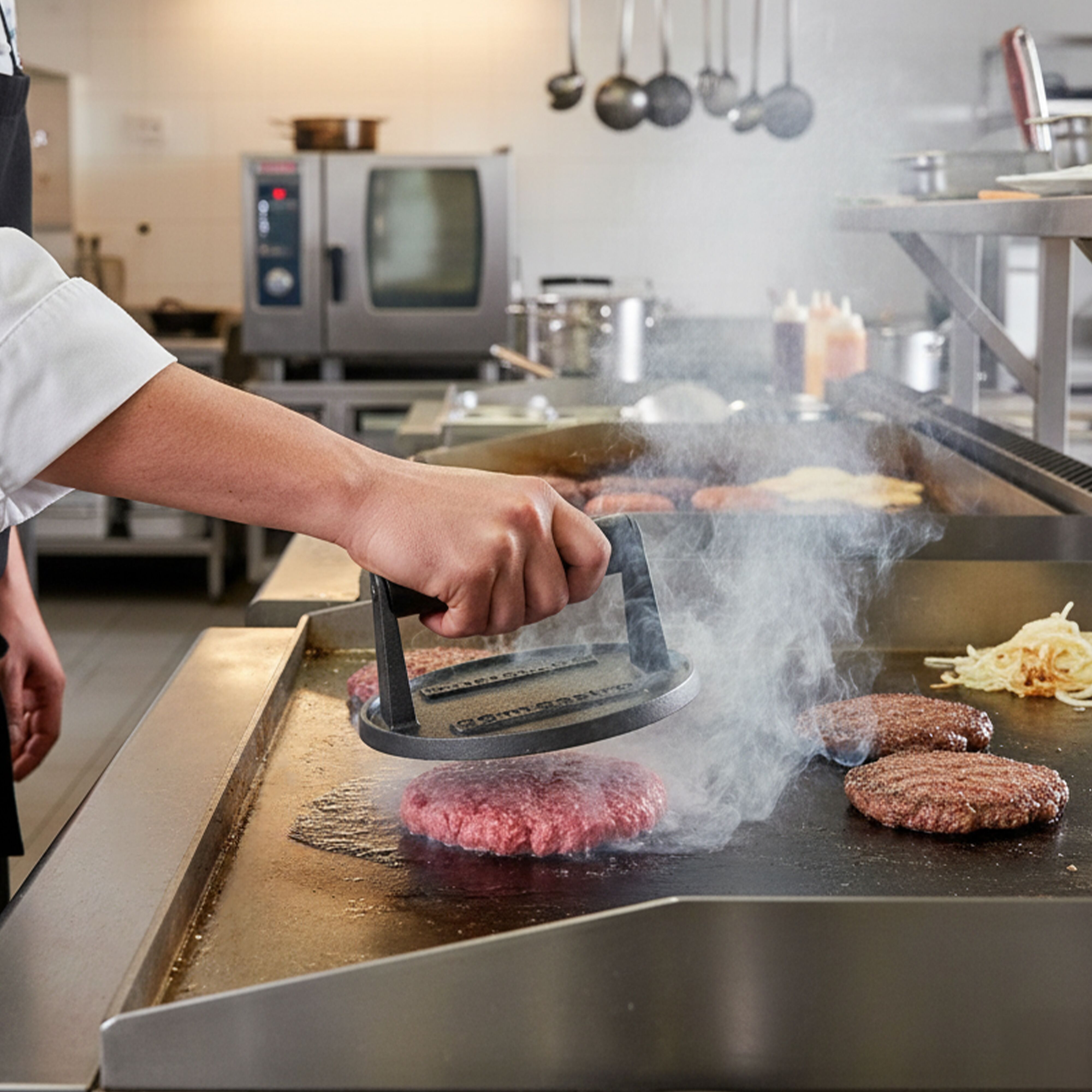 Prasa do smash burgerów - żeliwo - Ø150mm - gładka - Czarny
