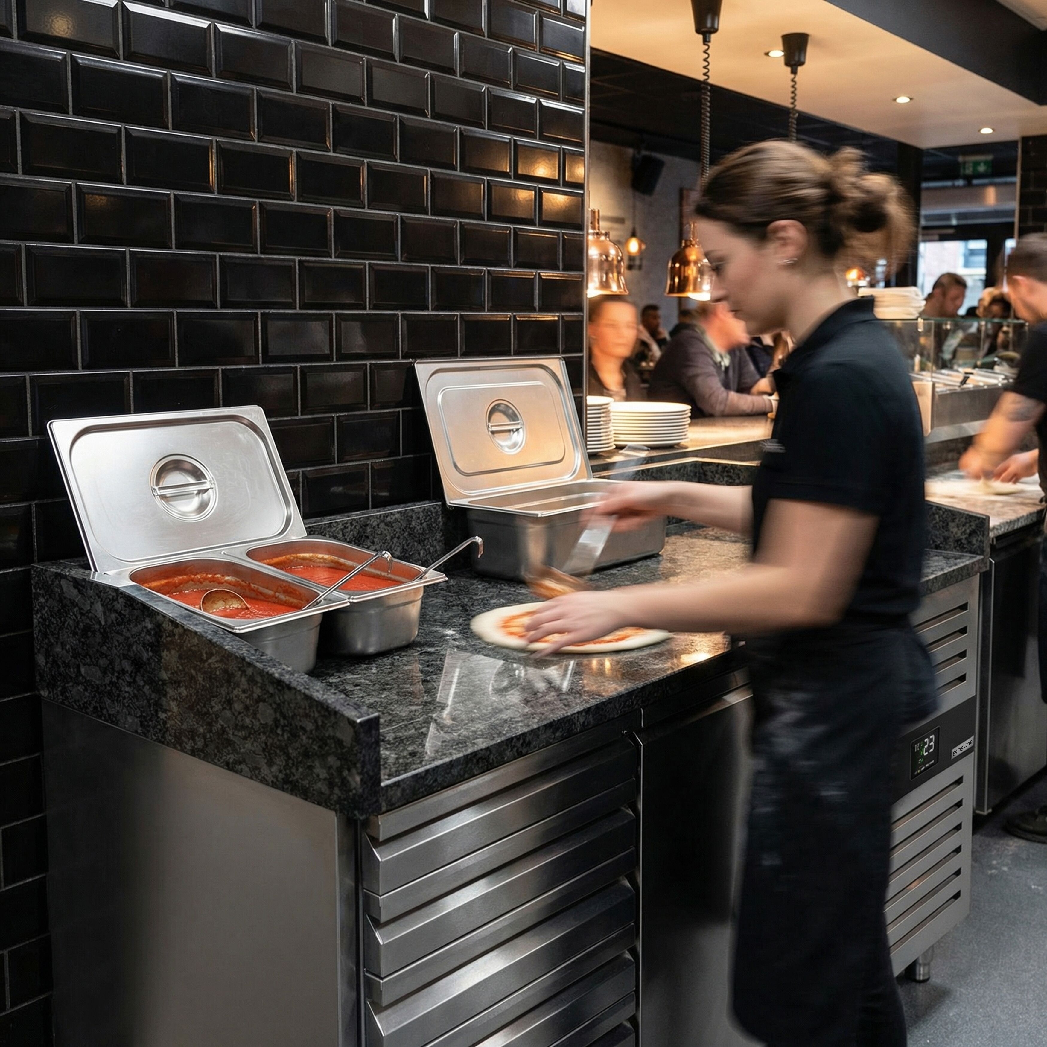 Pizzapult PREMIUM - 1500x800 mm - 1 ajtó + 7 fiók - gránit munkalappal
