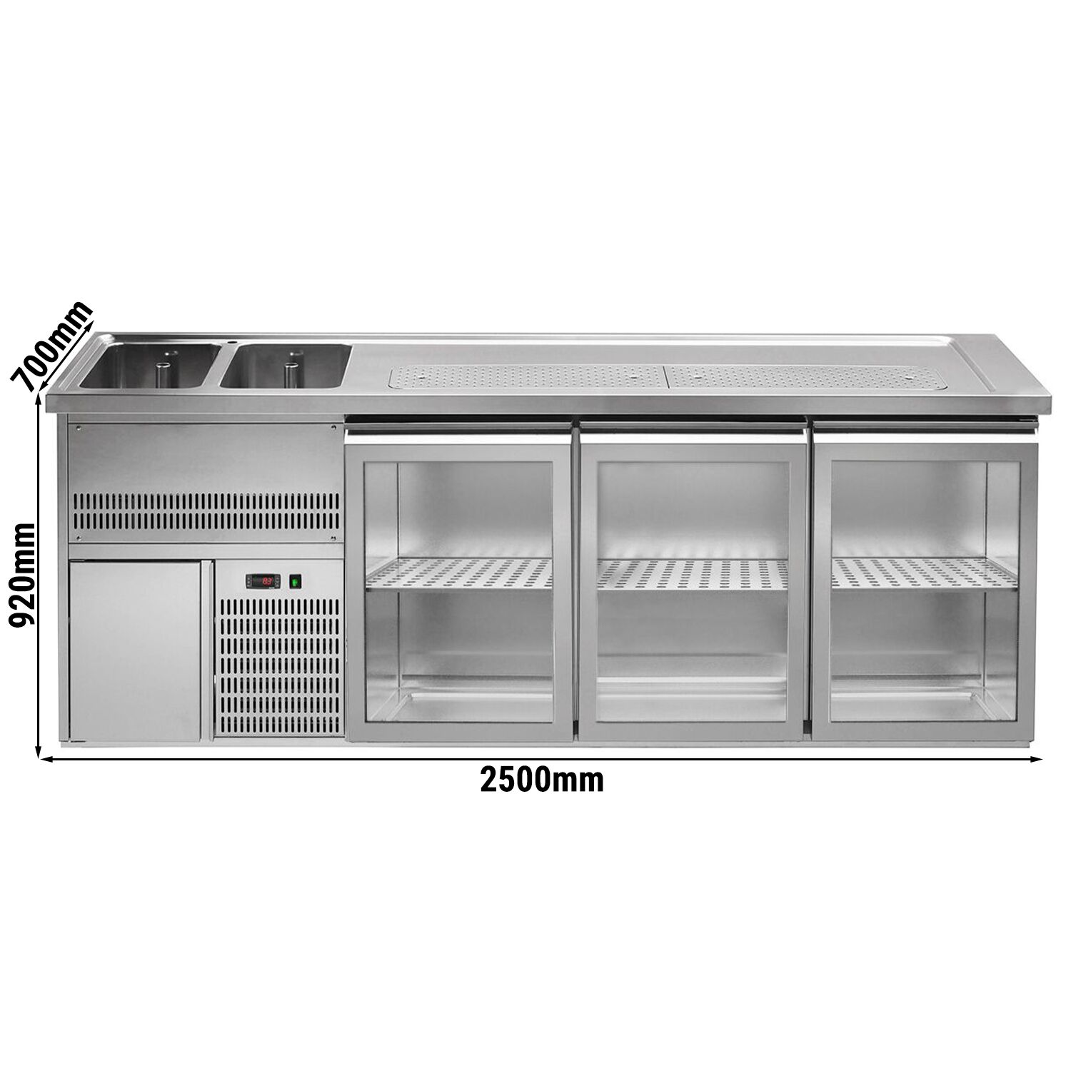 Comptoir de bar réfrigéré Premium PLUS - 2500x700mm - 3 portes vitrées