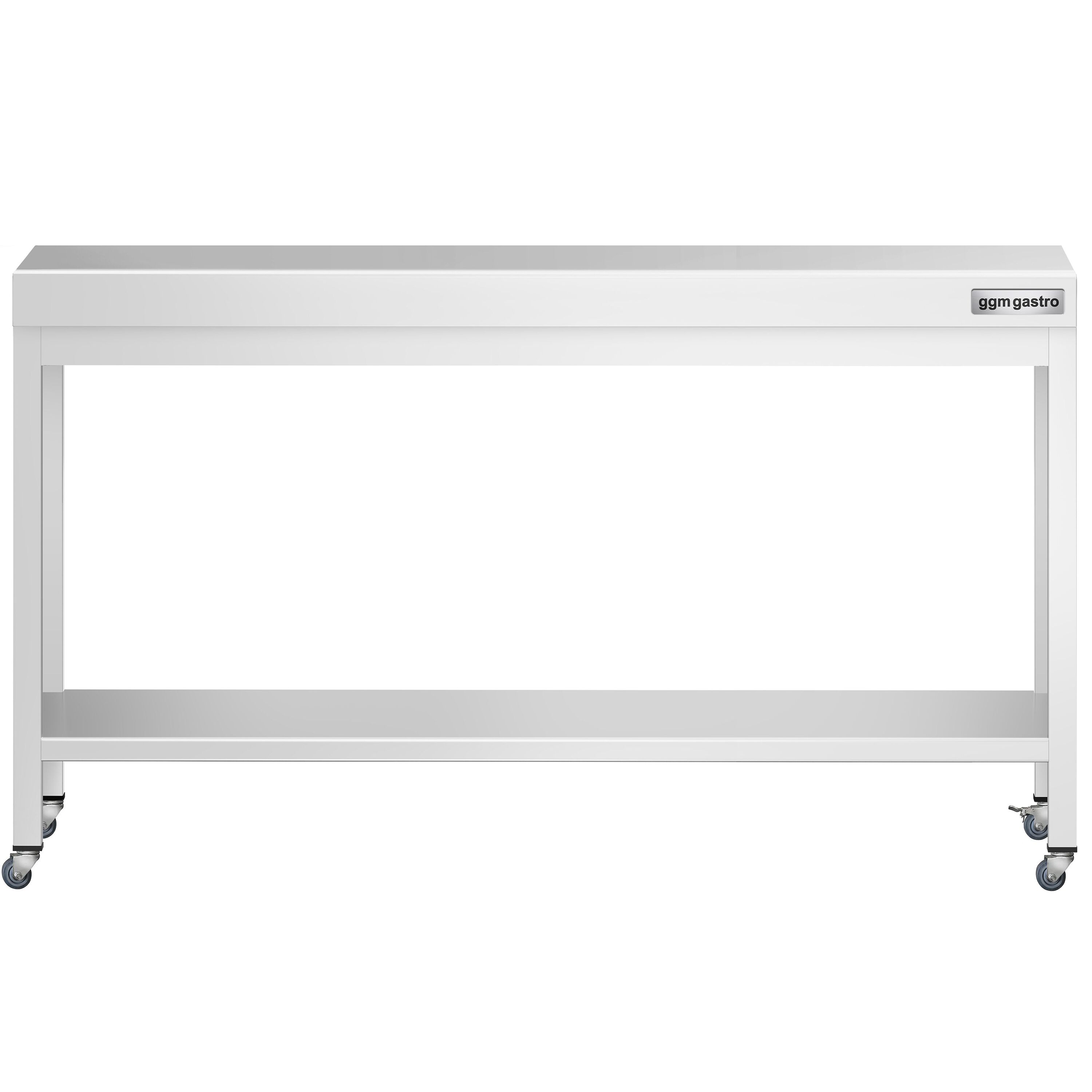 Table de travail en inox PREMIUM - 1800 x 600 mm - avec tablette inférieure et roulettes