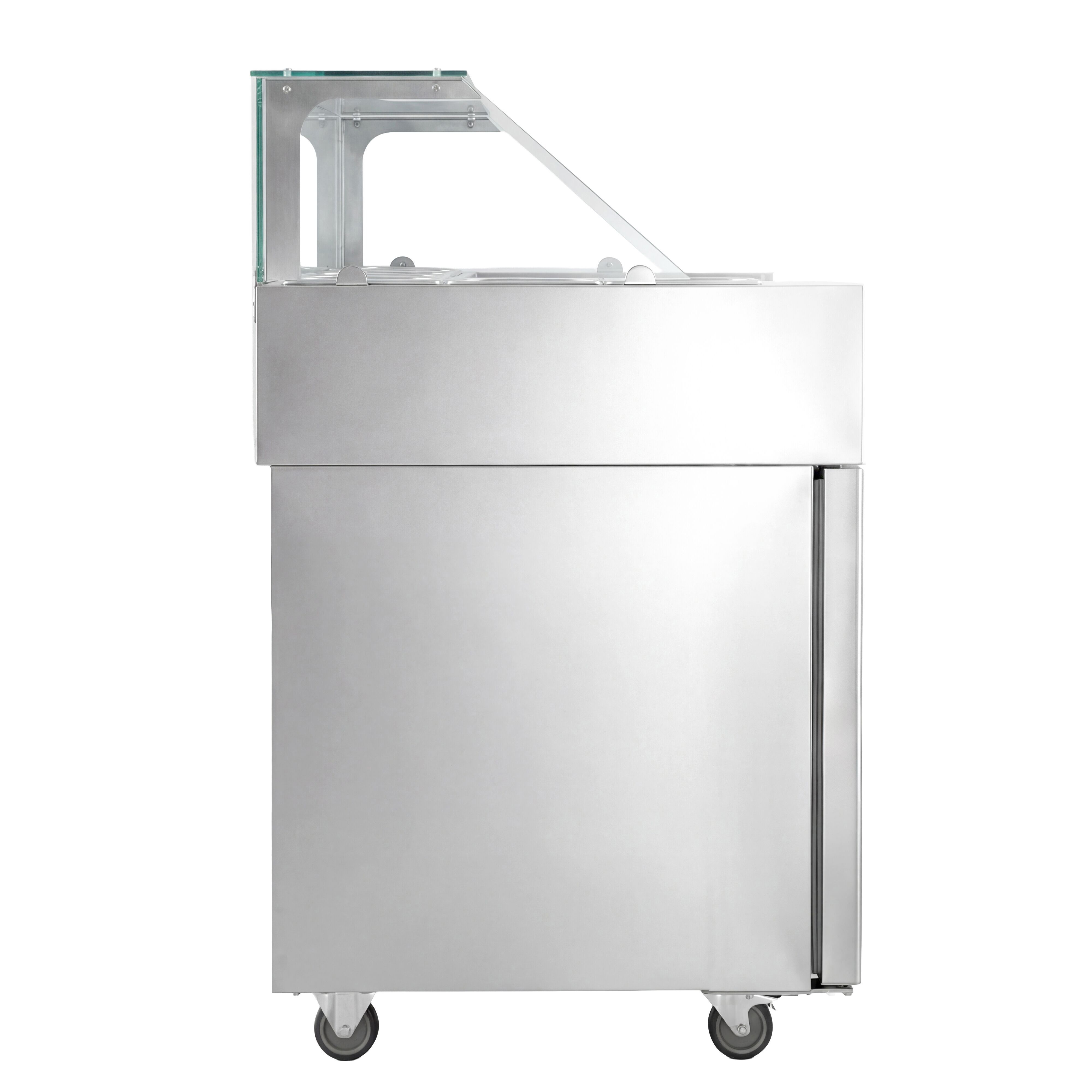 Saladette Kompakt - 1210x700 mm - glasöverdel - 2 dörrar - för 9x GN 1/6 - inkl. Hotdoggrill & -värmare
