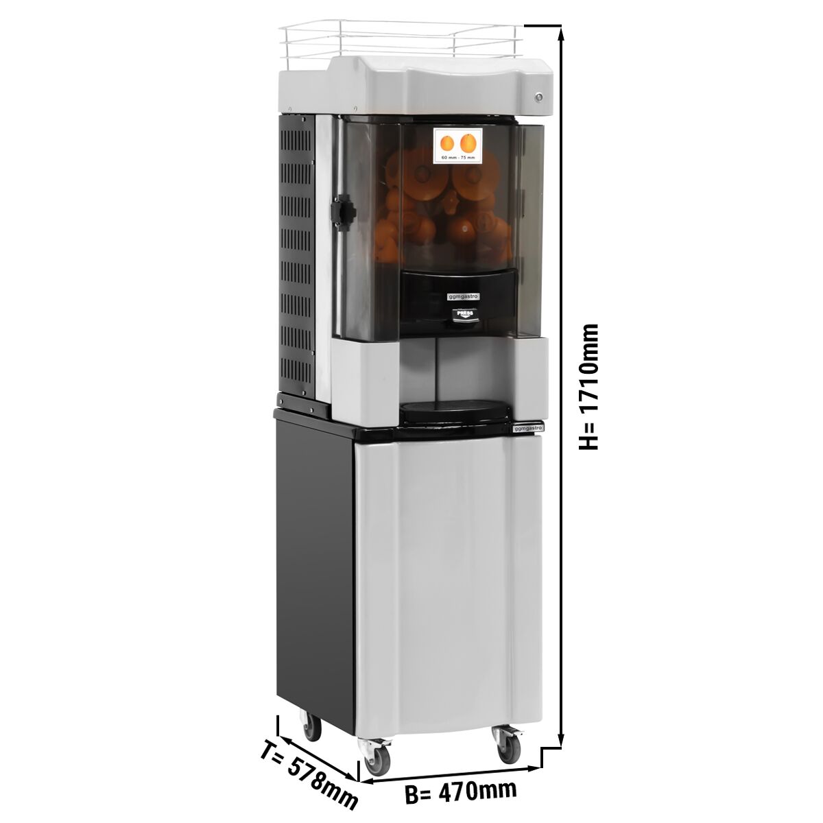 Presse-oranges automatique professionnel - 370W - 100kg - avec dispositif d’alimentation automatique, idéal pour Self‑Service - Gris - avec support