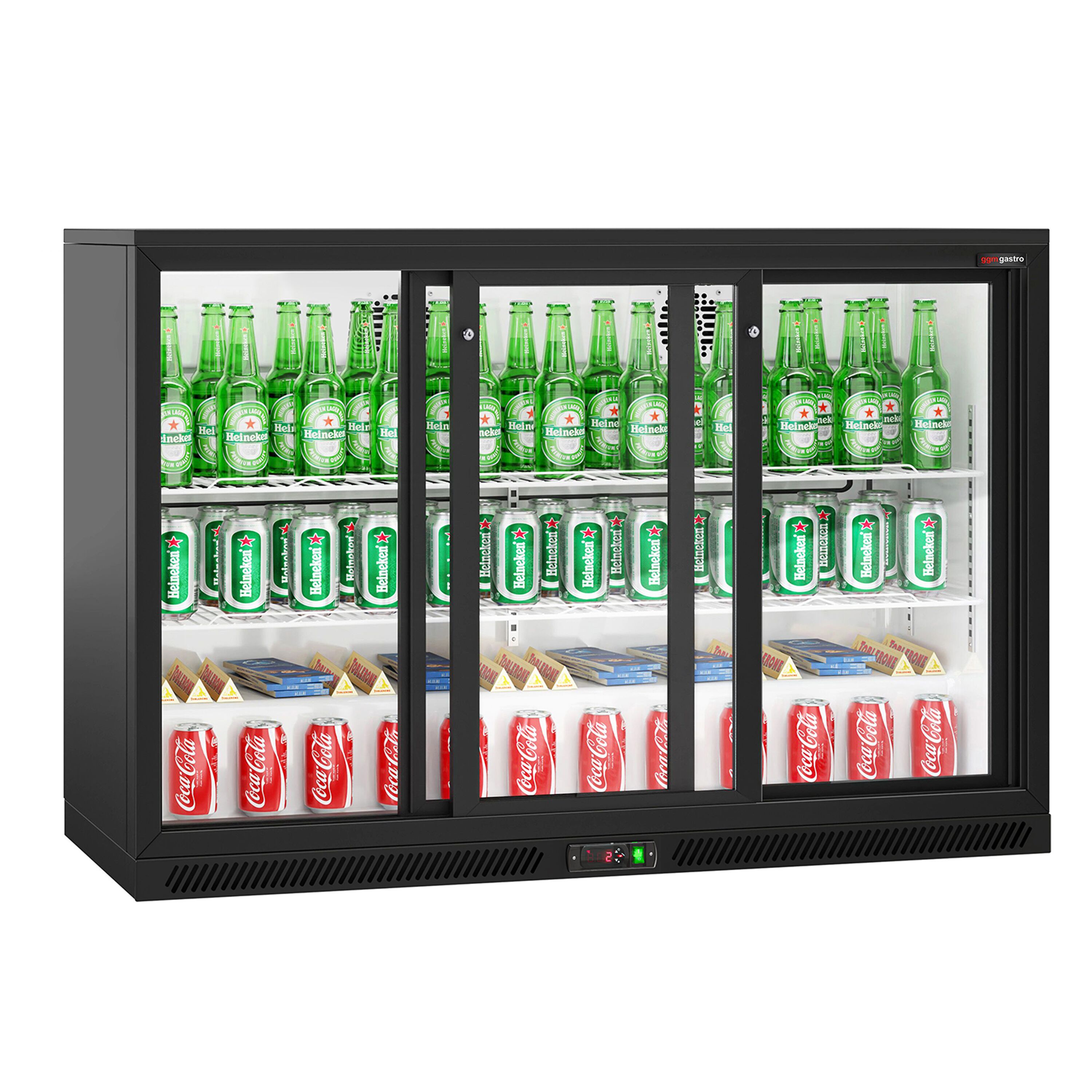 Réfrigérateur de bar – 1350 mm – 320 litres – avec 3 portes coulissantes en verre – Noir