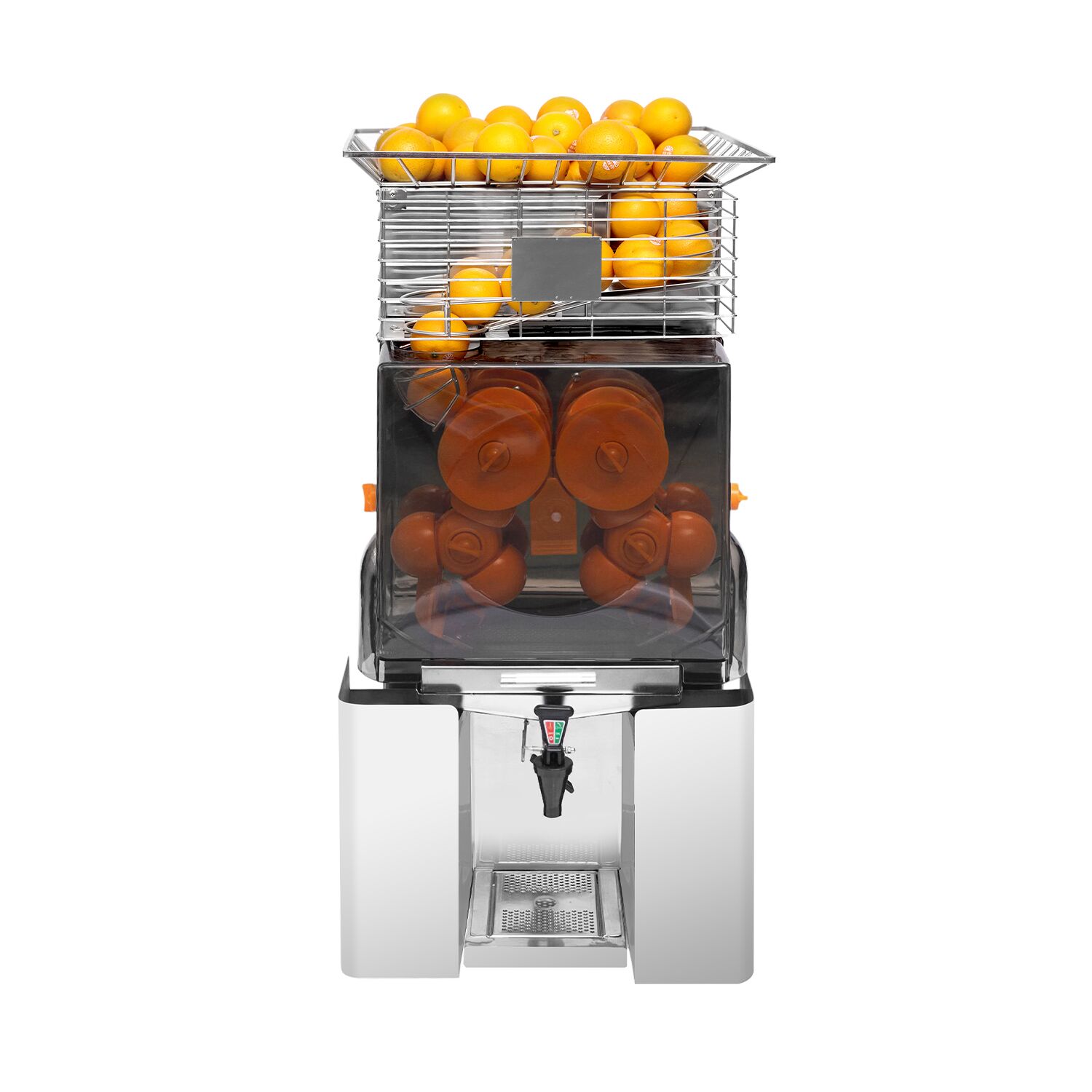 Presse-agrumes électrique – avec alimentation automatique en fruits et robinet de vidange – Argenté         