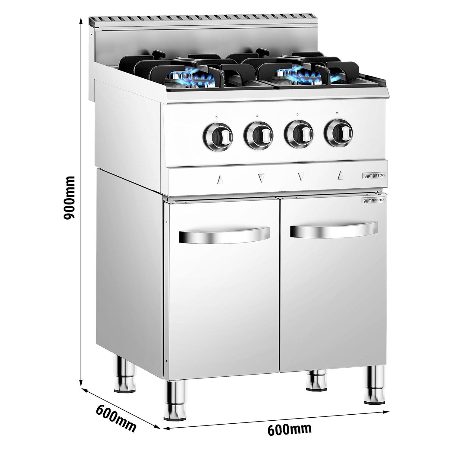 Fourneau à gaz – 13 kW – 4 brûleurs – avec soubassement