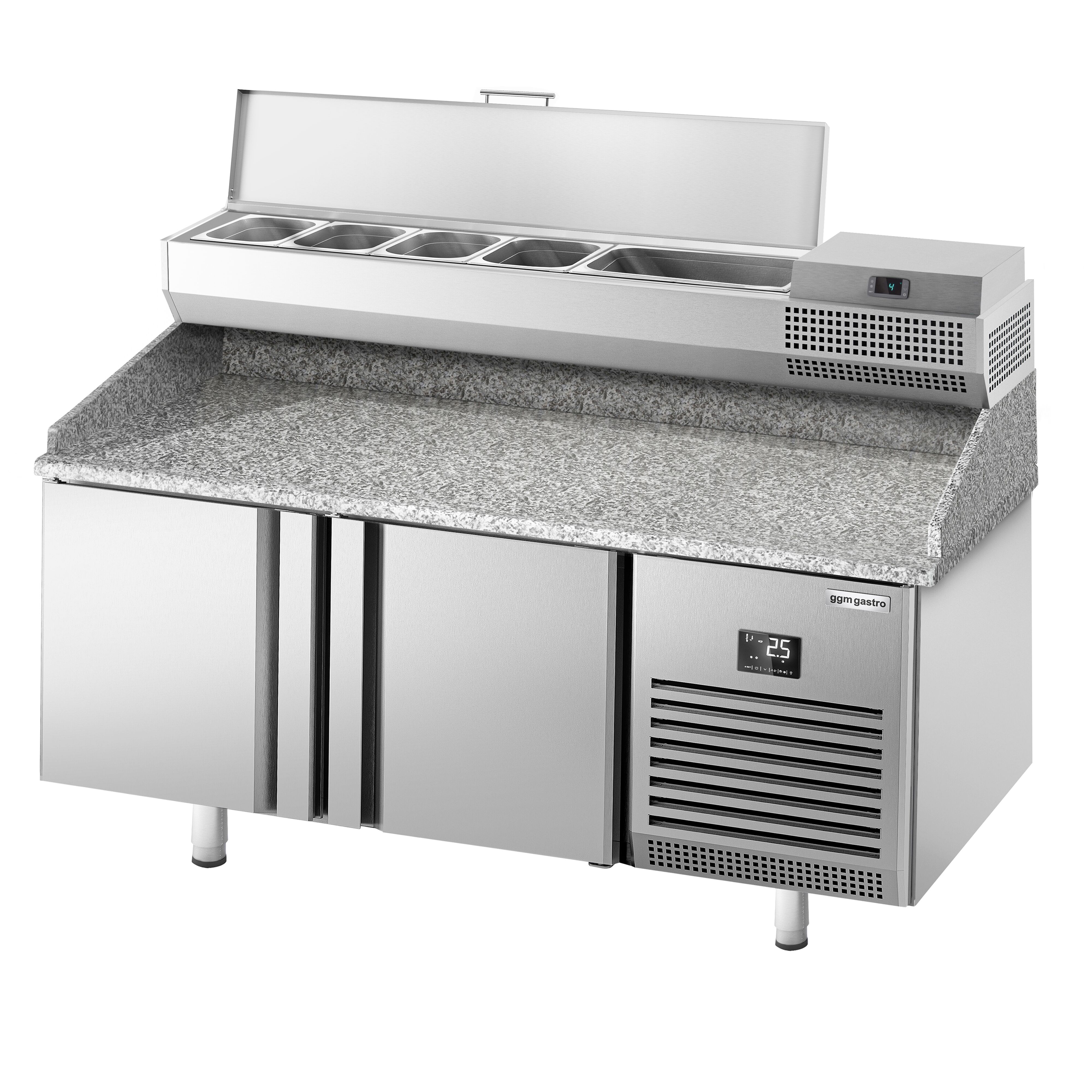 Table réfrigérée à pizza Premium PLUS - 1783 x 800 mm - avec 2 portes - incl. vitrine réfrigérée de présentation - 6x GN 1/3