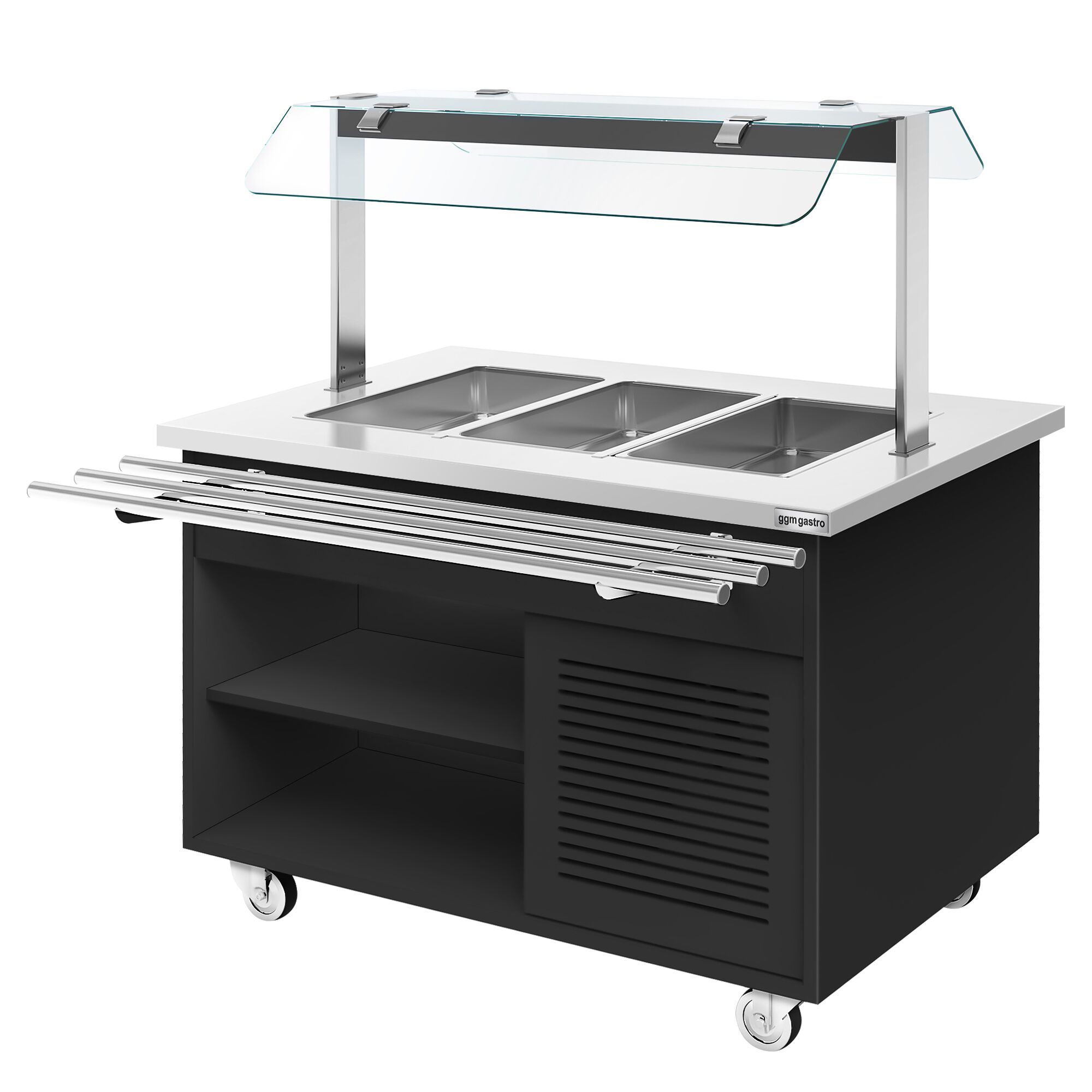 Buffet réfrigéré DANZIG - 1300mm - 3 bacs GN 1/1 - avec Glissière pour plateaux - Noir