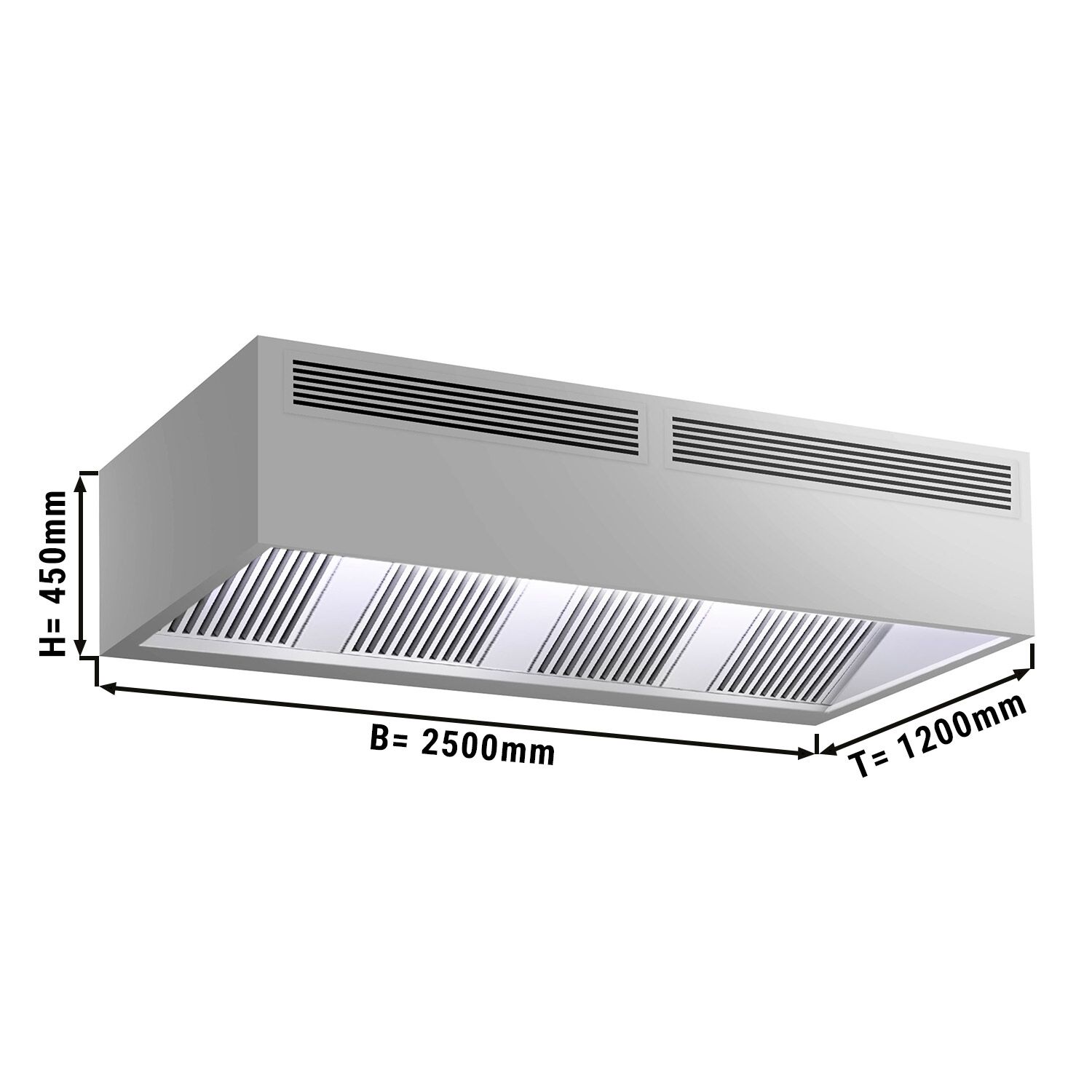 Hotte caisson à induction – 2500 mm – sans moteur – avec filtre