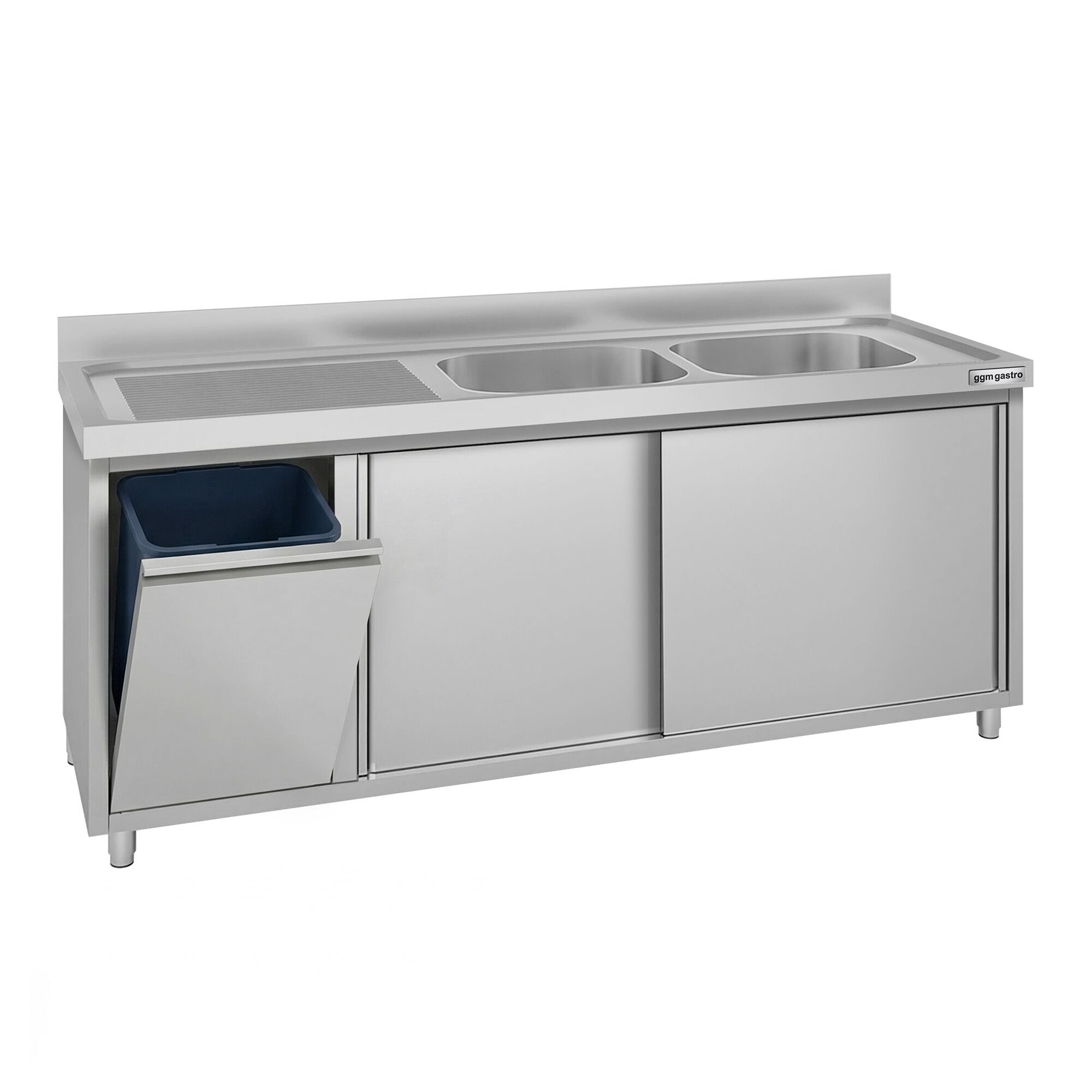 Meuble évier ECO - 2000 x 600 mm - avec poubelle & 2 bacs à droite