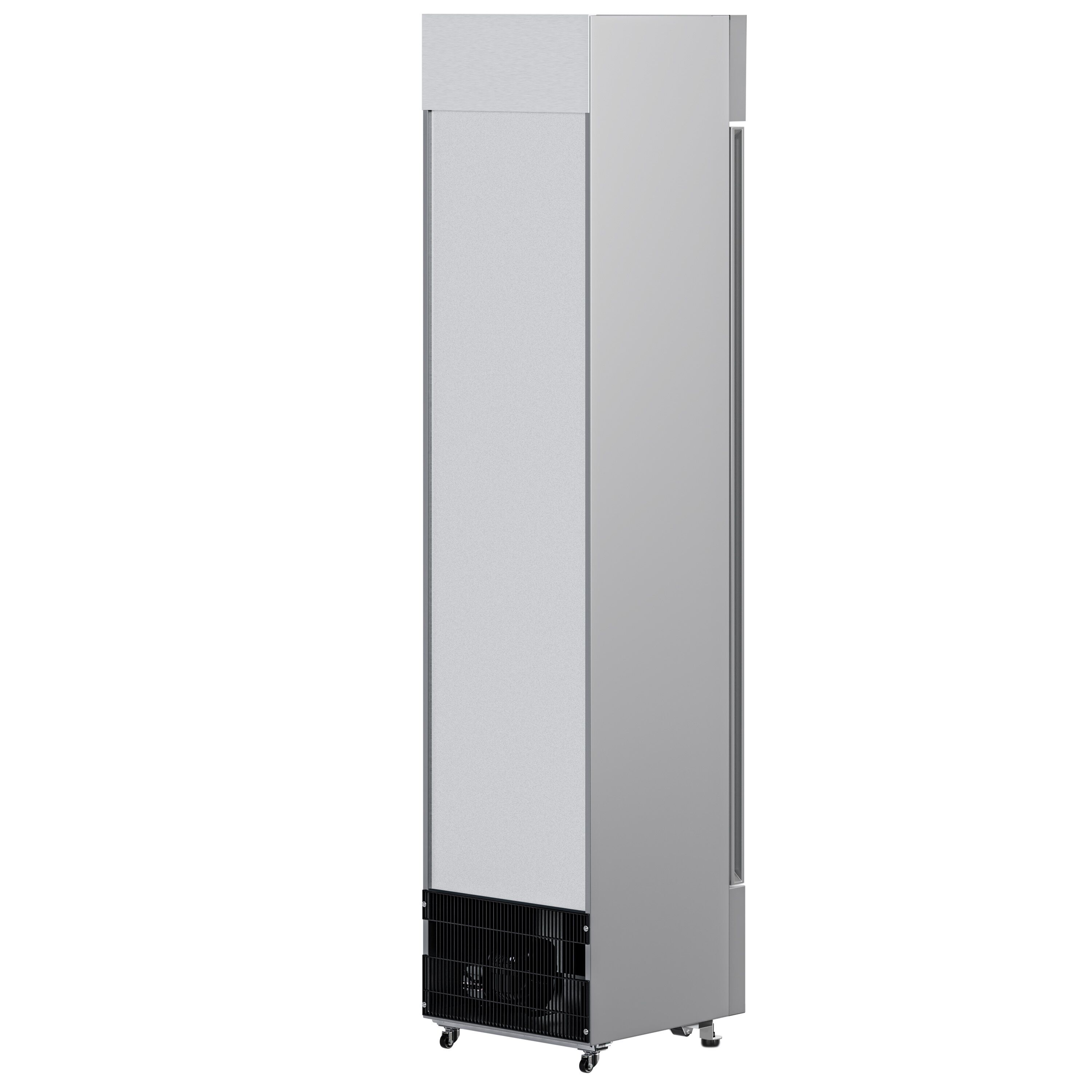 Commercial Beverage Display Fridge with Illuminated Canopy - 435mm - 145 Litres - with 1 hinged glass door - LED lighting - Grey - Temperature range 1 to 10 °C